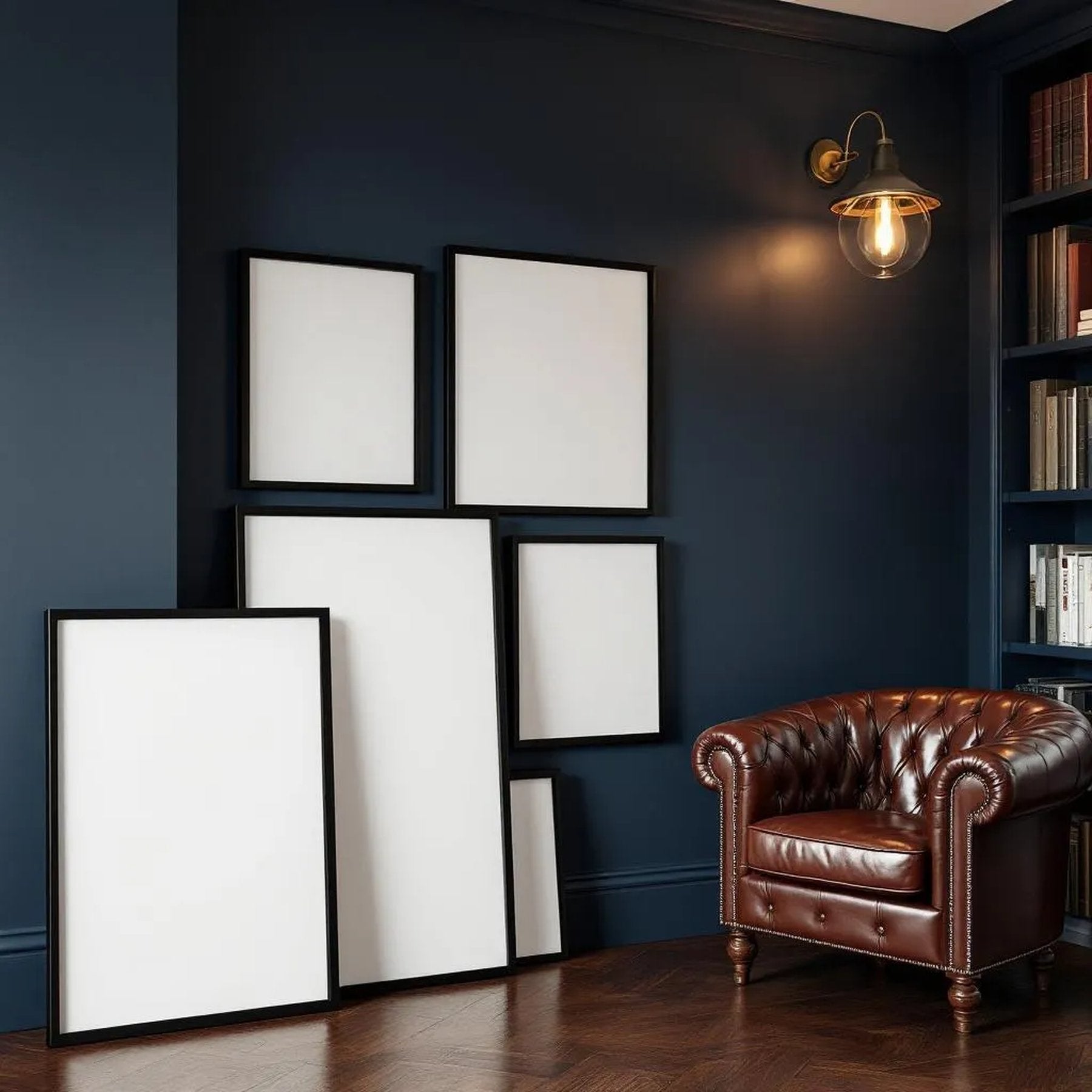 Library & Study Room Scene Mockup — Plain Square Frame Square 1:1 — Perspective View — #04402 | MockupBulk