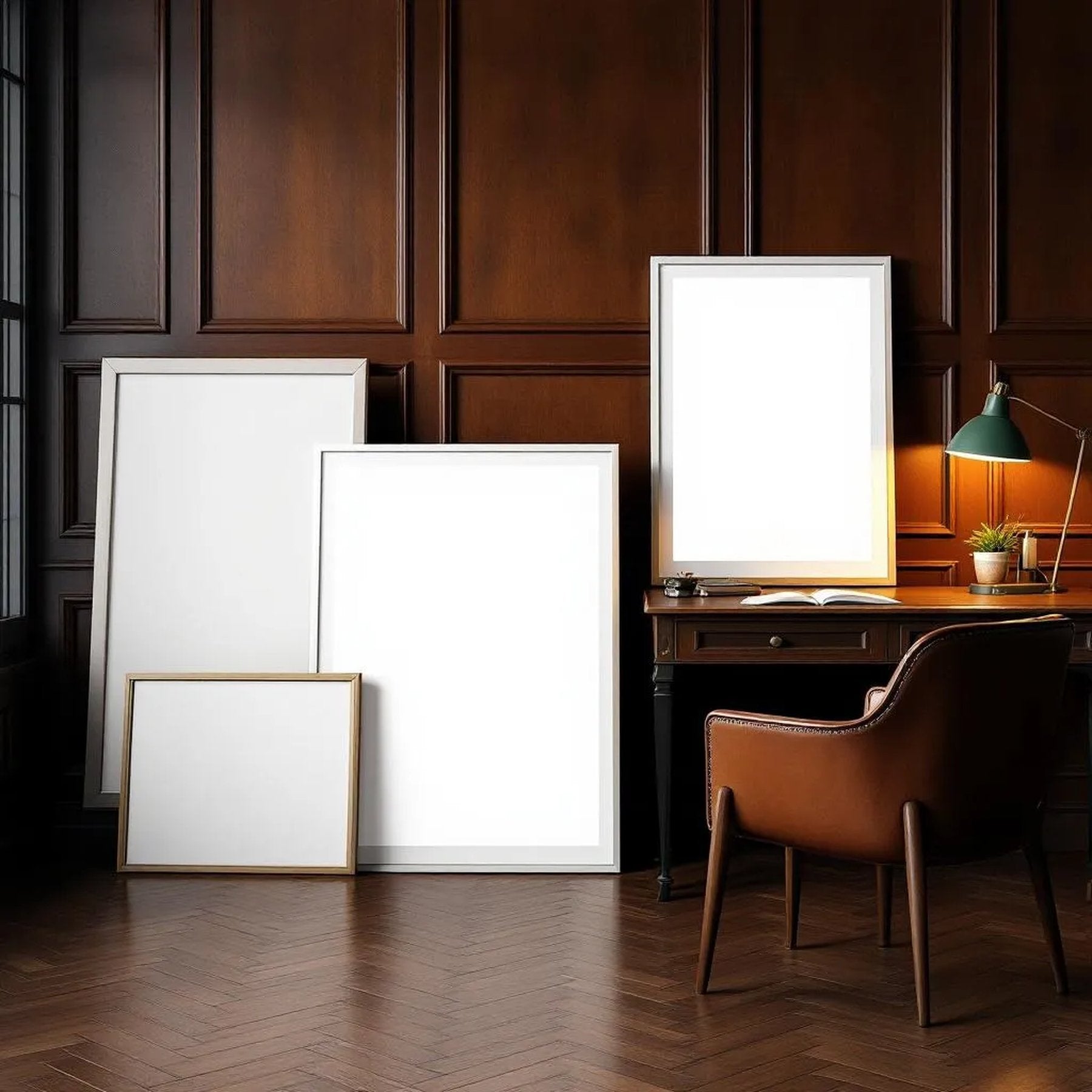 Library & Study Wall Art Mockup — Plain Square Frame Square 1:1 — Perspective View — #04403 | MockupBulk