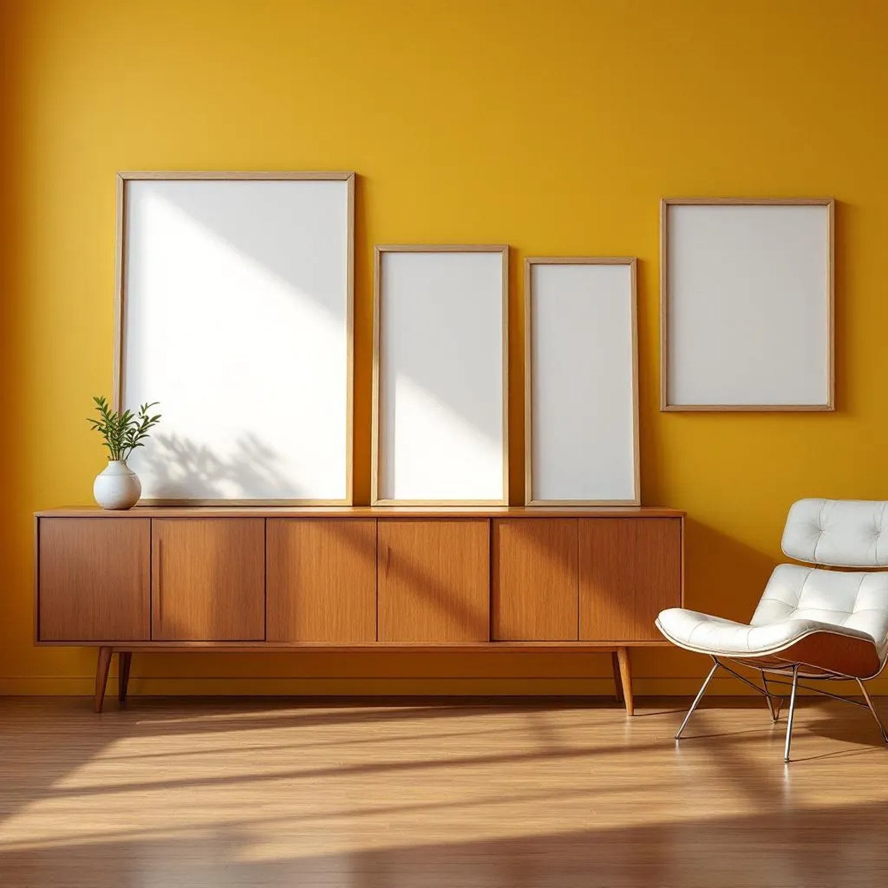 Mid-Century Modern Styled Room Mockup — Plain Square Frame Square 1:1 — Perspective View — #04432 | MockupBulk