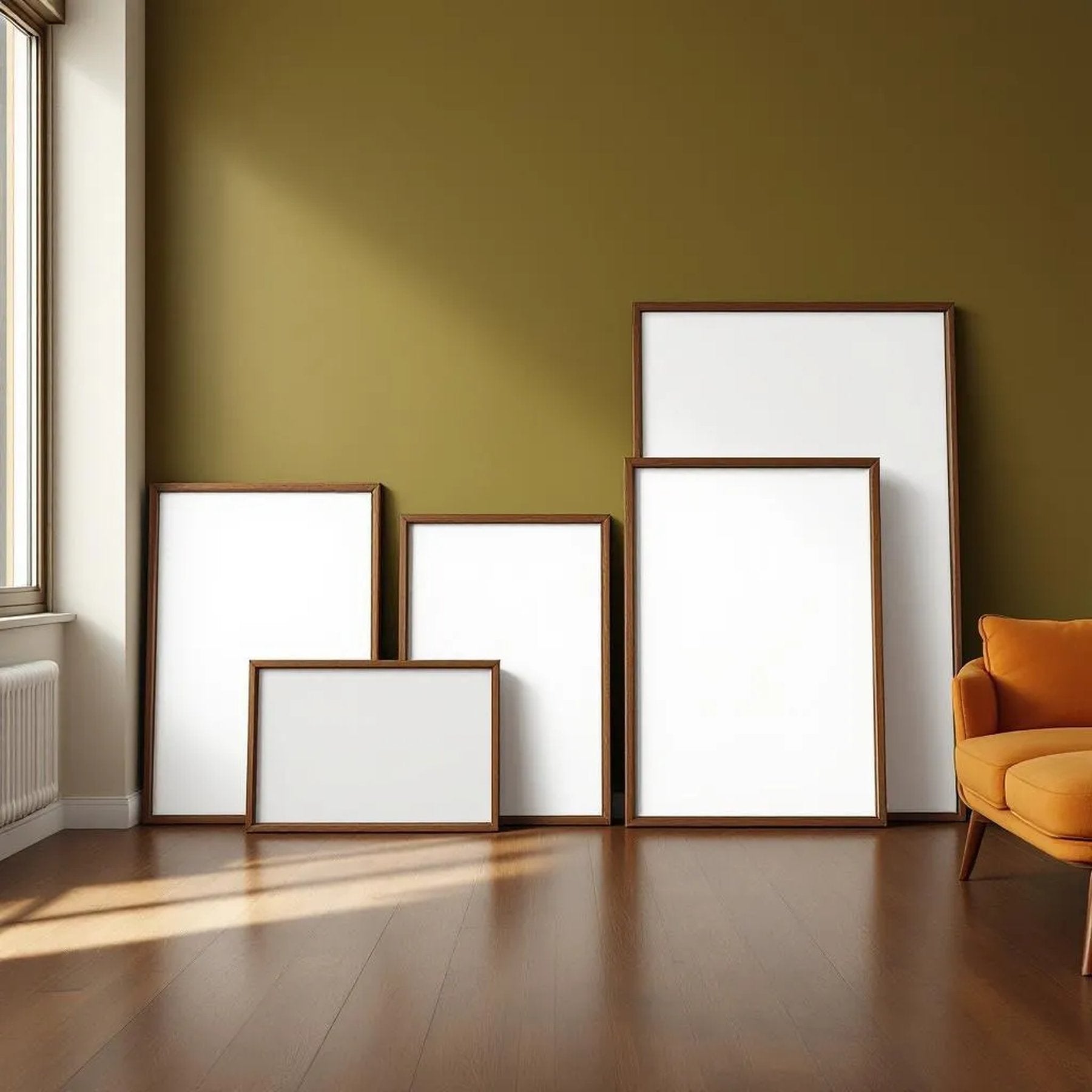 Mid-Century Modern High-Res Frame Mockup — Plain Square Frame Square 1:1 — Perspective View — #04433 | MockupBulk