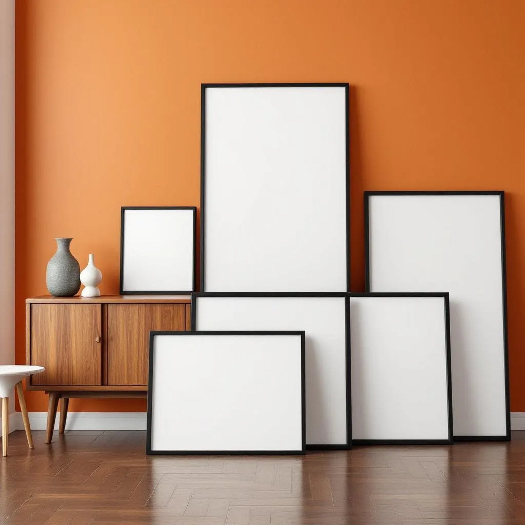 Mid-Century Modern Styled Room Mockup — Plain Square Frame Square 1:1 — Perspective View — #04434 | MockupBulk