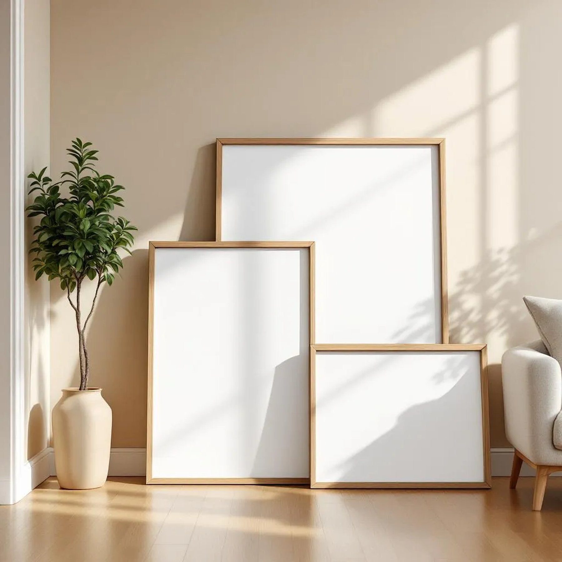 Minimalist White Interior Frame Mockup — Plain Square Frame Square 1:1 — Perspective View — #04240 | MockupBulk