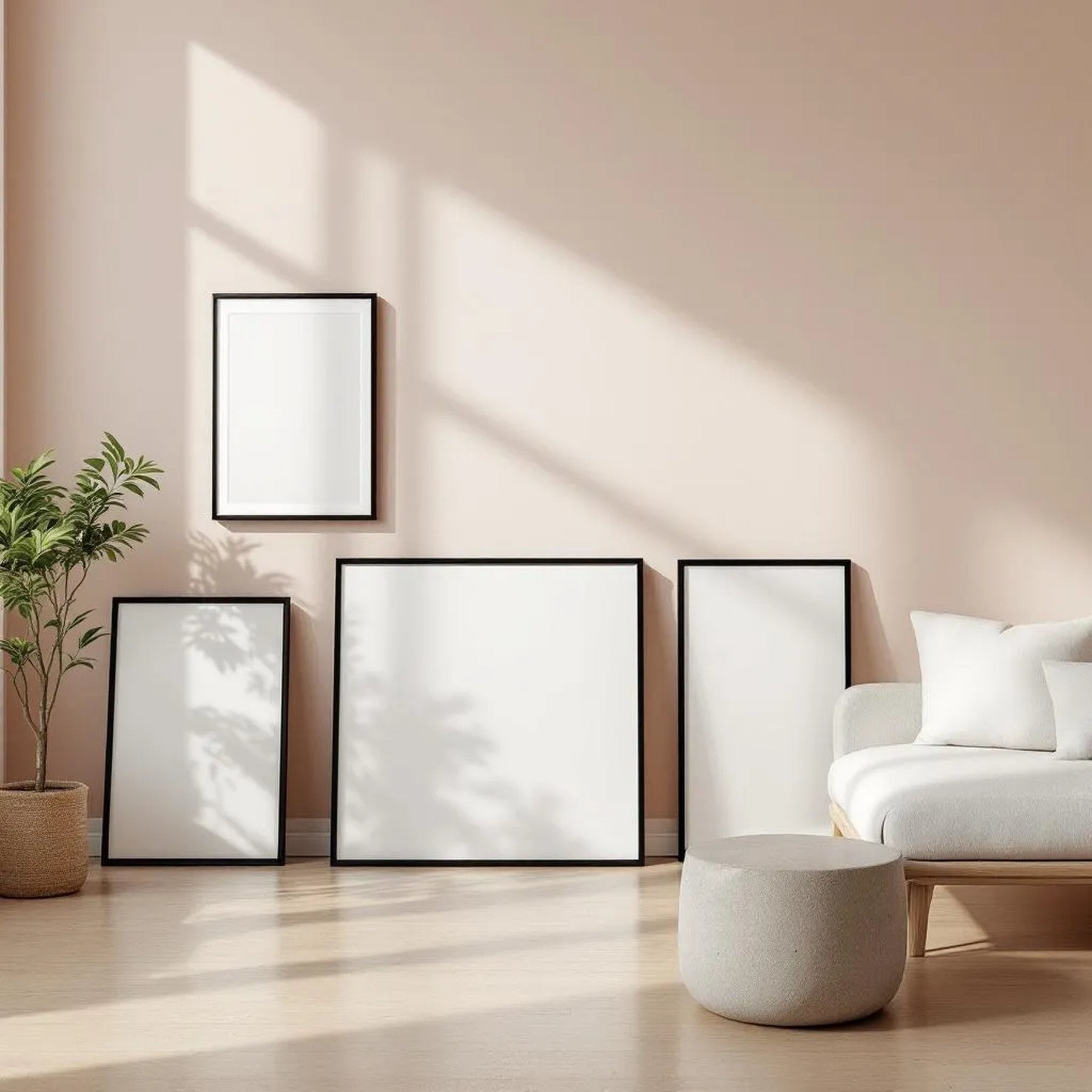 Minimalist White Editorial Room Mockup — Plain Square Frame Square 1:1 — Perspective View — #04242 | MockupBulk