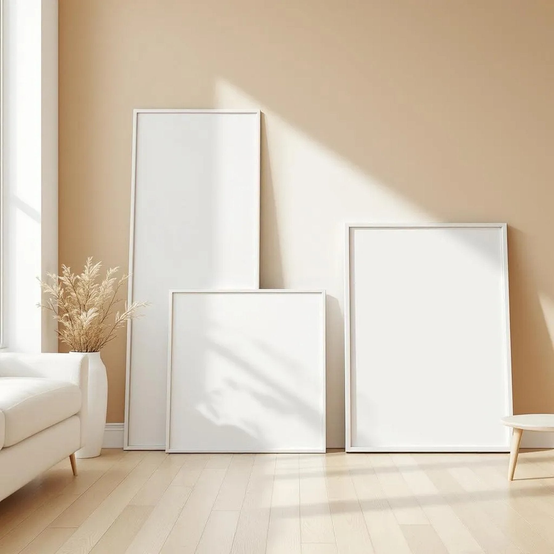 Minimalist White Interior Frame Mockup — Plain Square Frame Square 1:1 — Perspective View — #04243 | MockupBulk