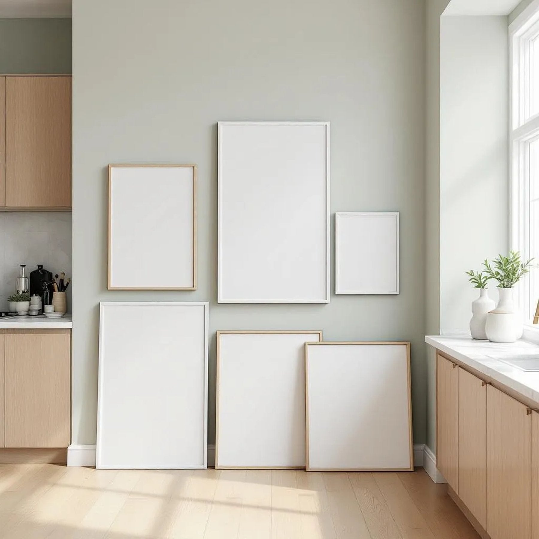 Modern Kitchen Lifestyle Frame Mockup — Plain Square Frame Square 1:1 — Perspective View — #04411 | MockupBulk