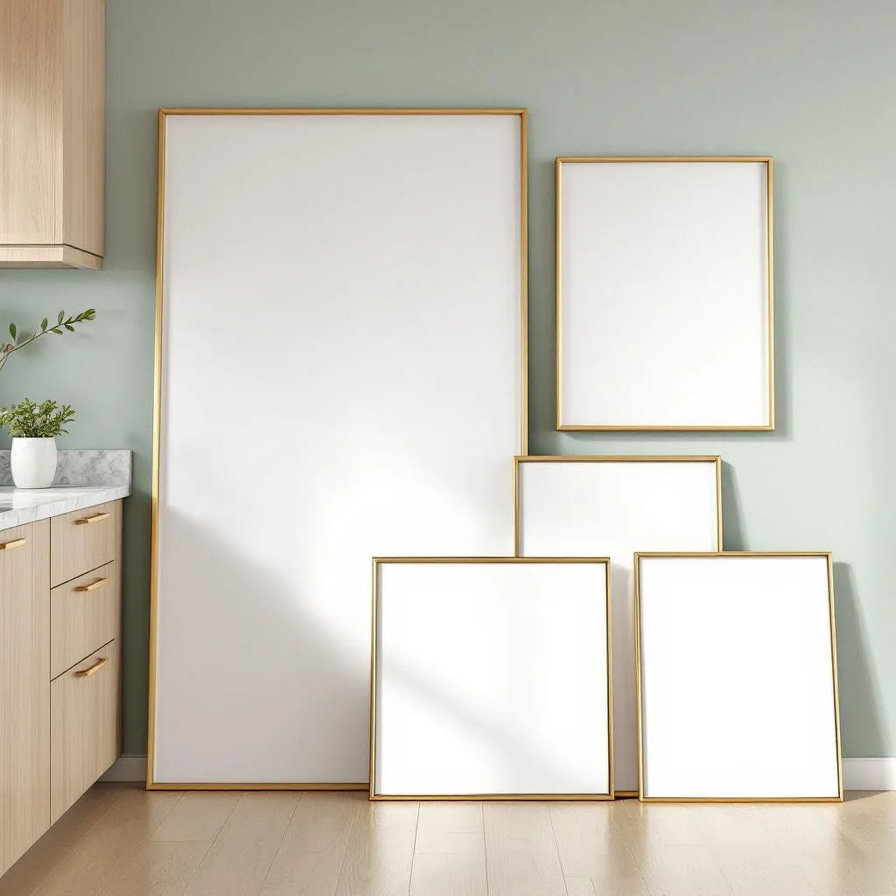 Modern Kitchen Editorial Room Mockup — Plain Square Frame Square 1:1 — Perspective View — #04414 | MockupBulk