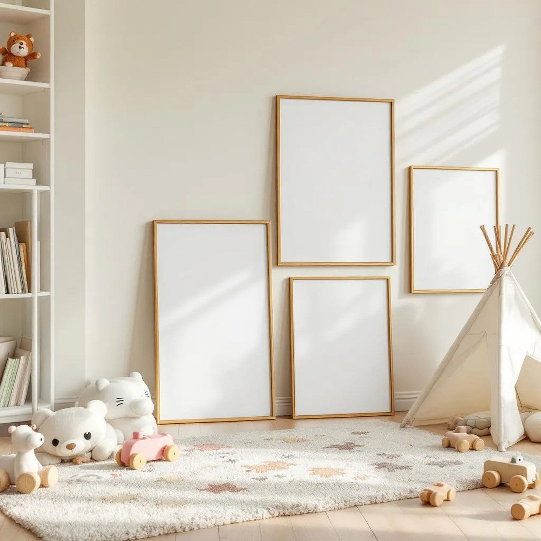 Nursery Frame Display Mockup — Plain Square Frame Square 1:1 — Perspective View — #04326 | MockupBulk