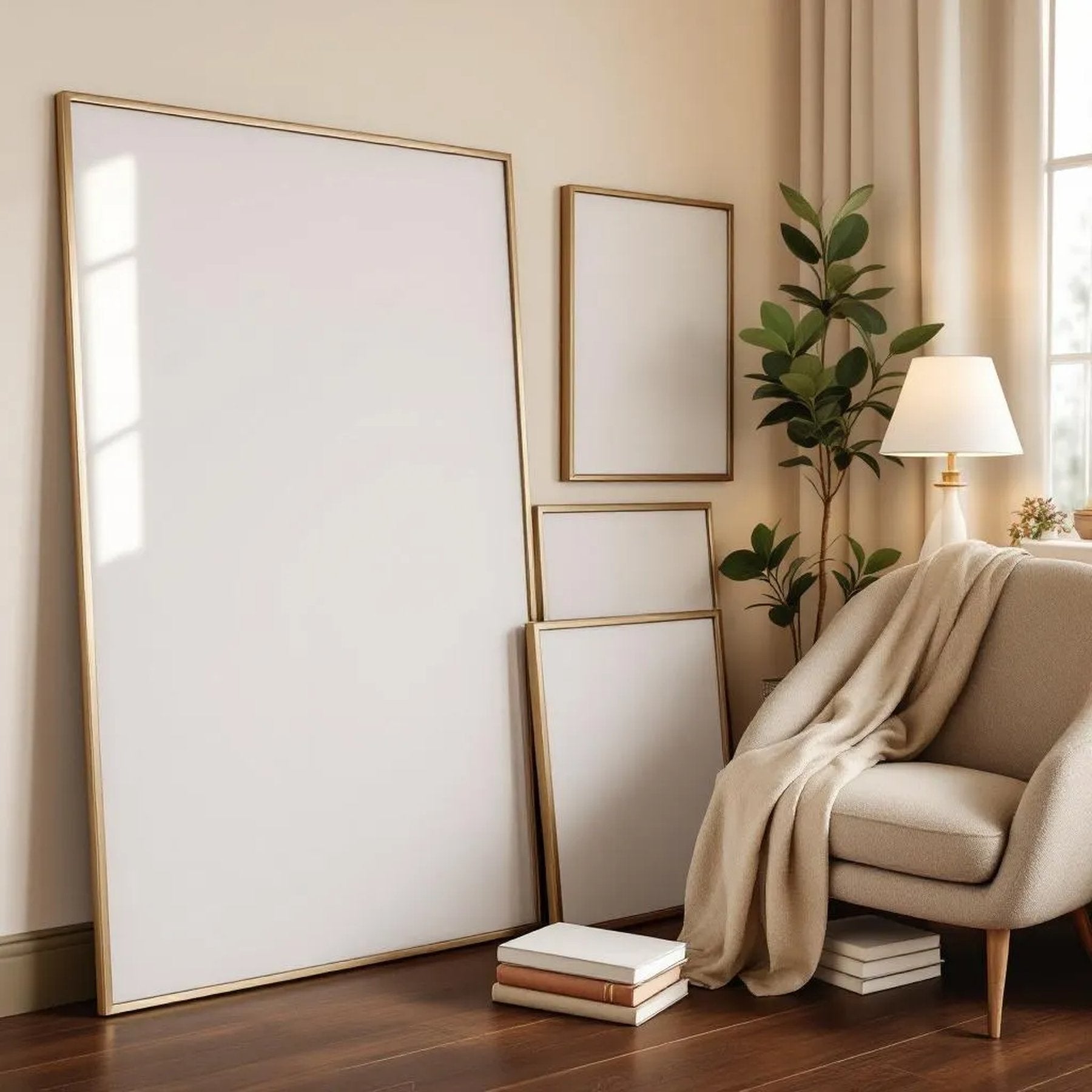 Reading Nook Wall Art Mockup — Plain Square Frame Square 1:1 — Perspective View — #04375 | MockupBulk