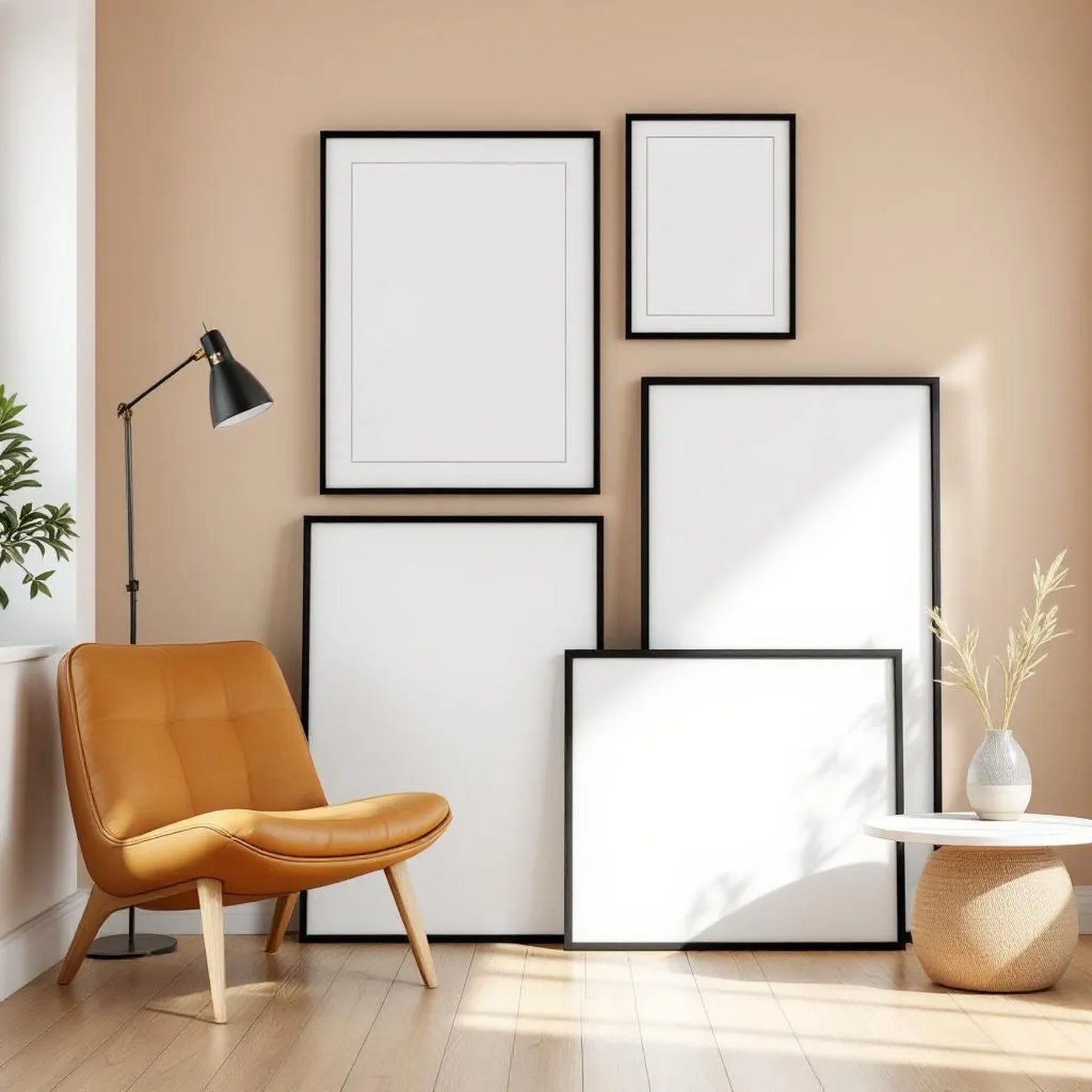 Scandinavian Room Scene Mockup — Plain Square Frame Square 1:1 — Perspective View — #04257 | MockupBulk