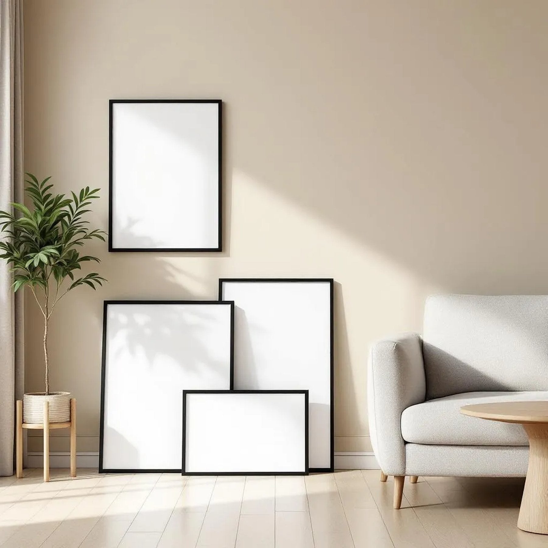 Scandinavian High-Res Frame Mockup — Plain Square Frame Square 1:1 — Perspective View — #04258 | MockupBulk