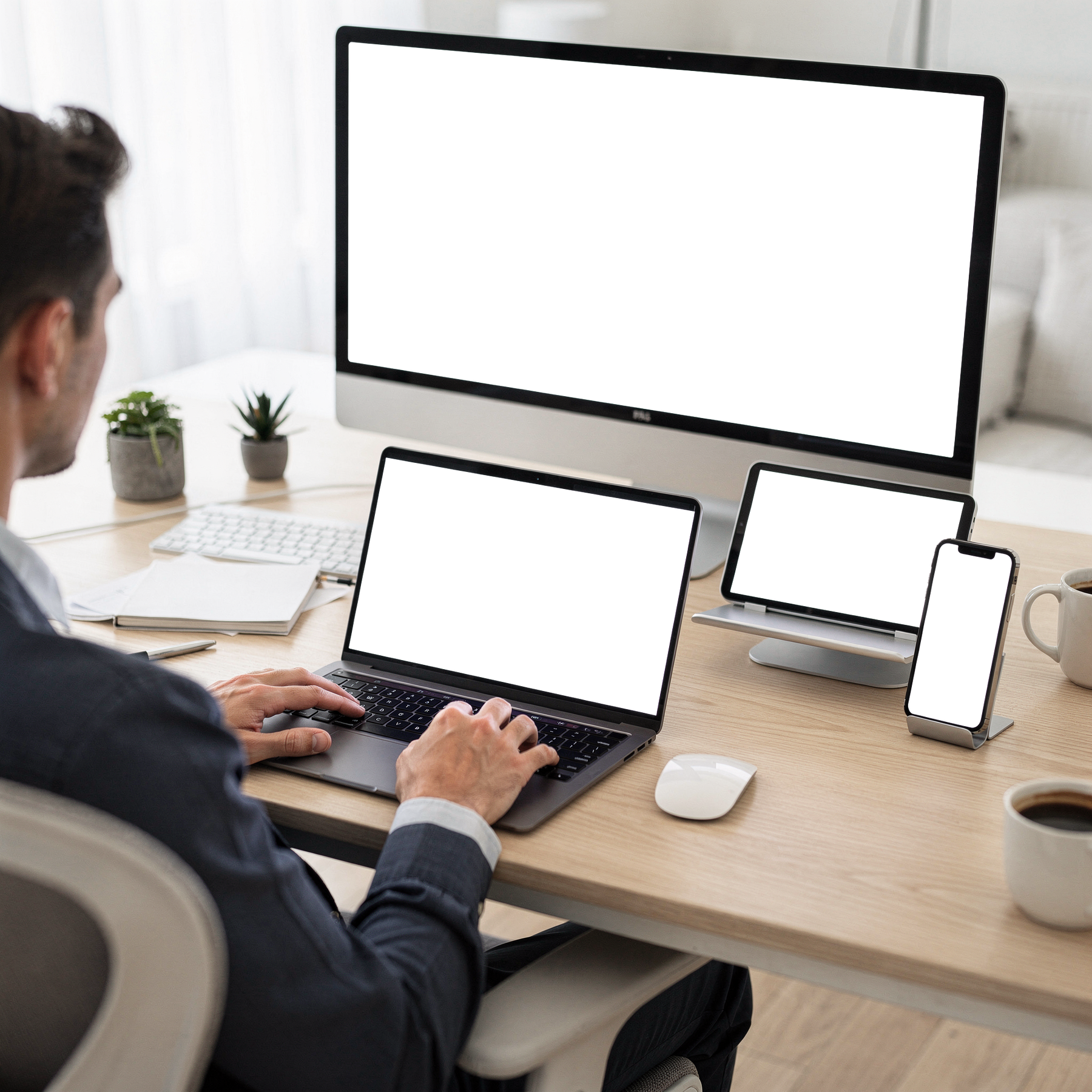 Multi-Device Mockup | No P All Devices Desk Full | Device Mockup PNG | bulkmockup | Commercial Licence Included | MockupBulk