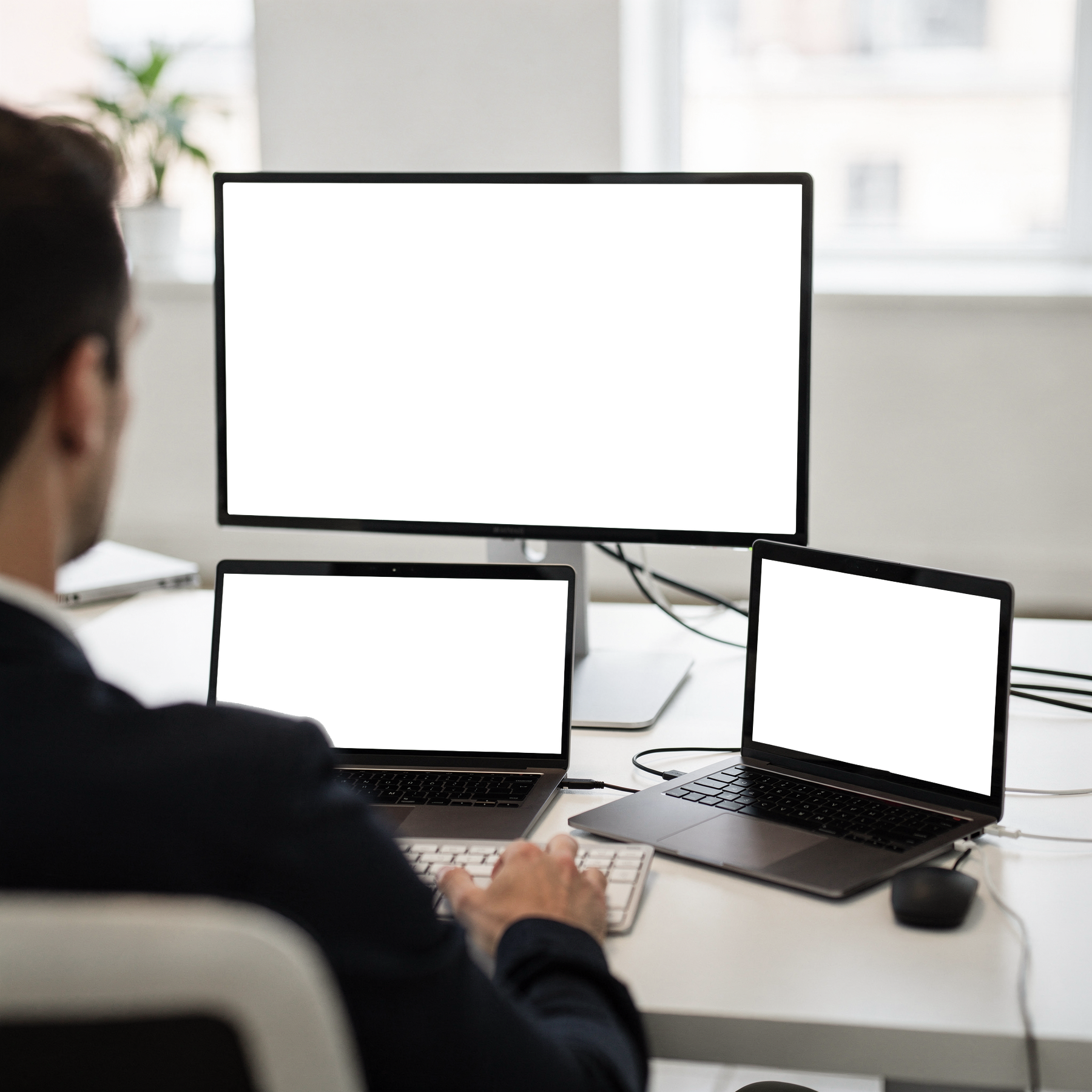 Multi-Device, No P Laptop Desktop Office Setup | bulkmockup PNG Template | Transparent Display | Commercial Use | MockupBulk