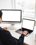 No P Laptop Desktop Office Setup Multi-Device Mockup | Device Screen PNG | bulkmockup Template | For Portfolio & Showcase | MockupBulk