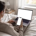 Multi-Device Mockup — No P Phone Laptop Bed Morning — High-Resolution Transparent PNG | bulkmockup | Commercial Use | MockupBulk