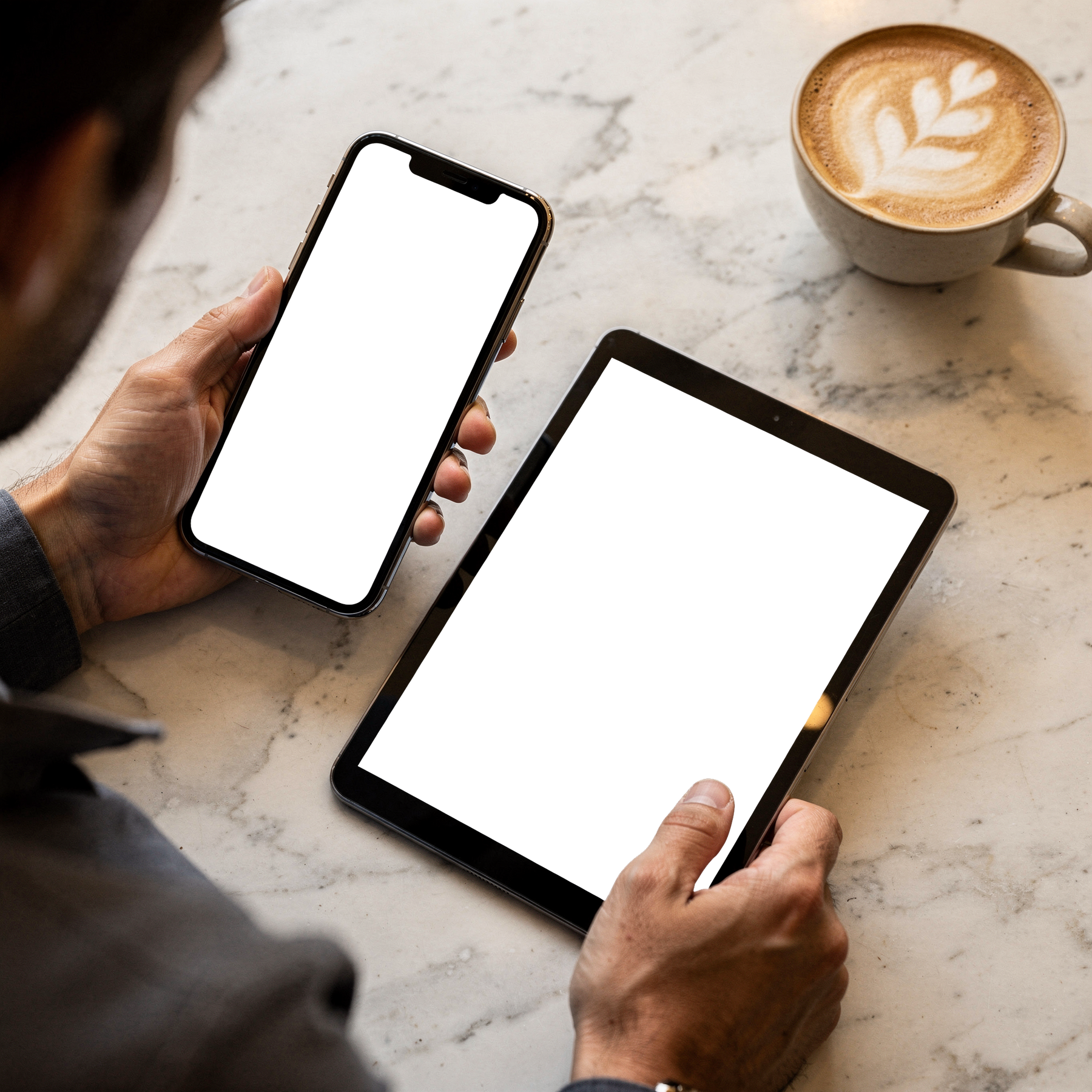 Multi-Device Mockup | No P Phone Tablet Marble | Instant PNG Download | Transparent Screen | Commercial Use | MockupBulk
