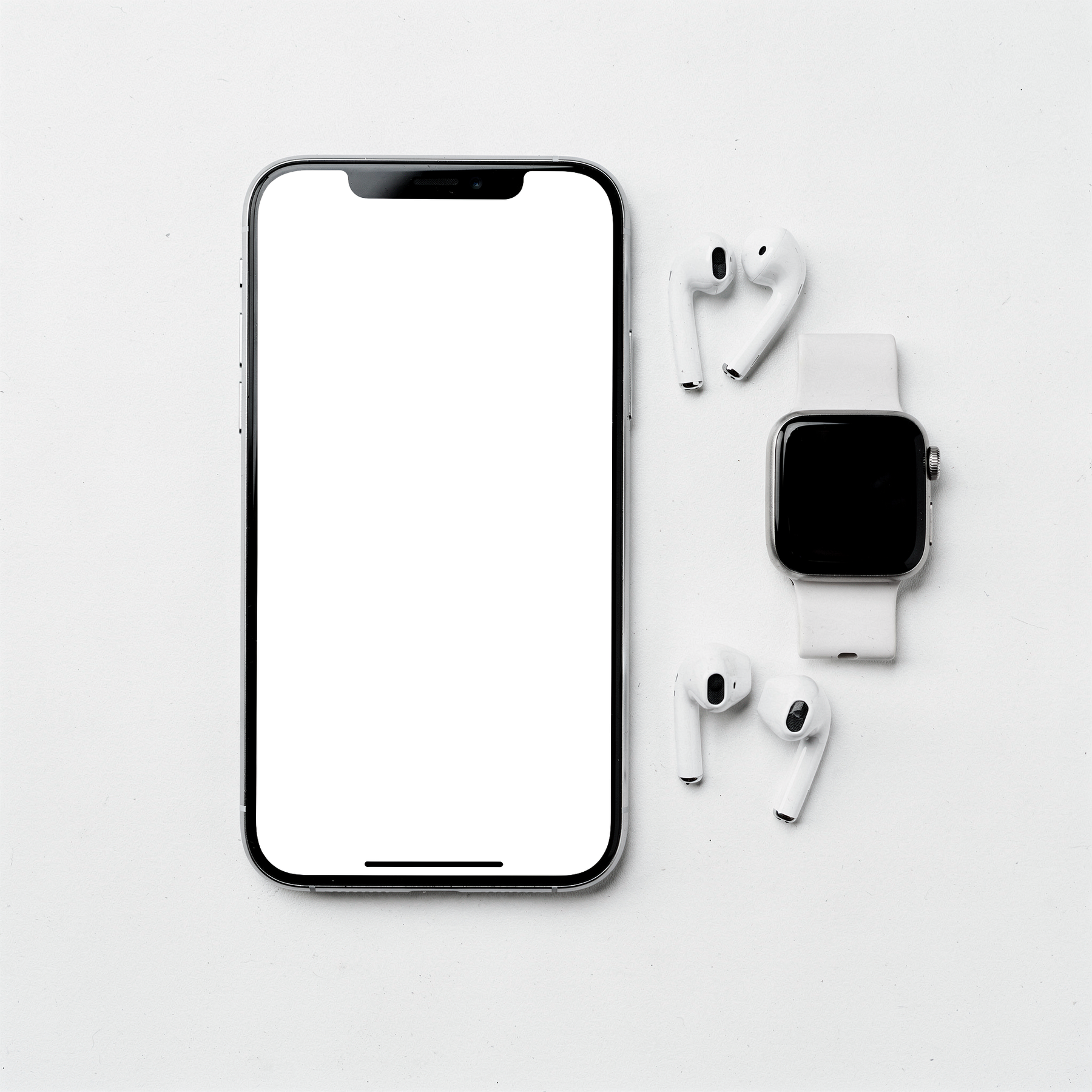 Multi-Device, No P Phone Watch Flatlay | PNG Mockup Template | bulkmockup | For App & Web Designers | MockupBulk