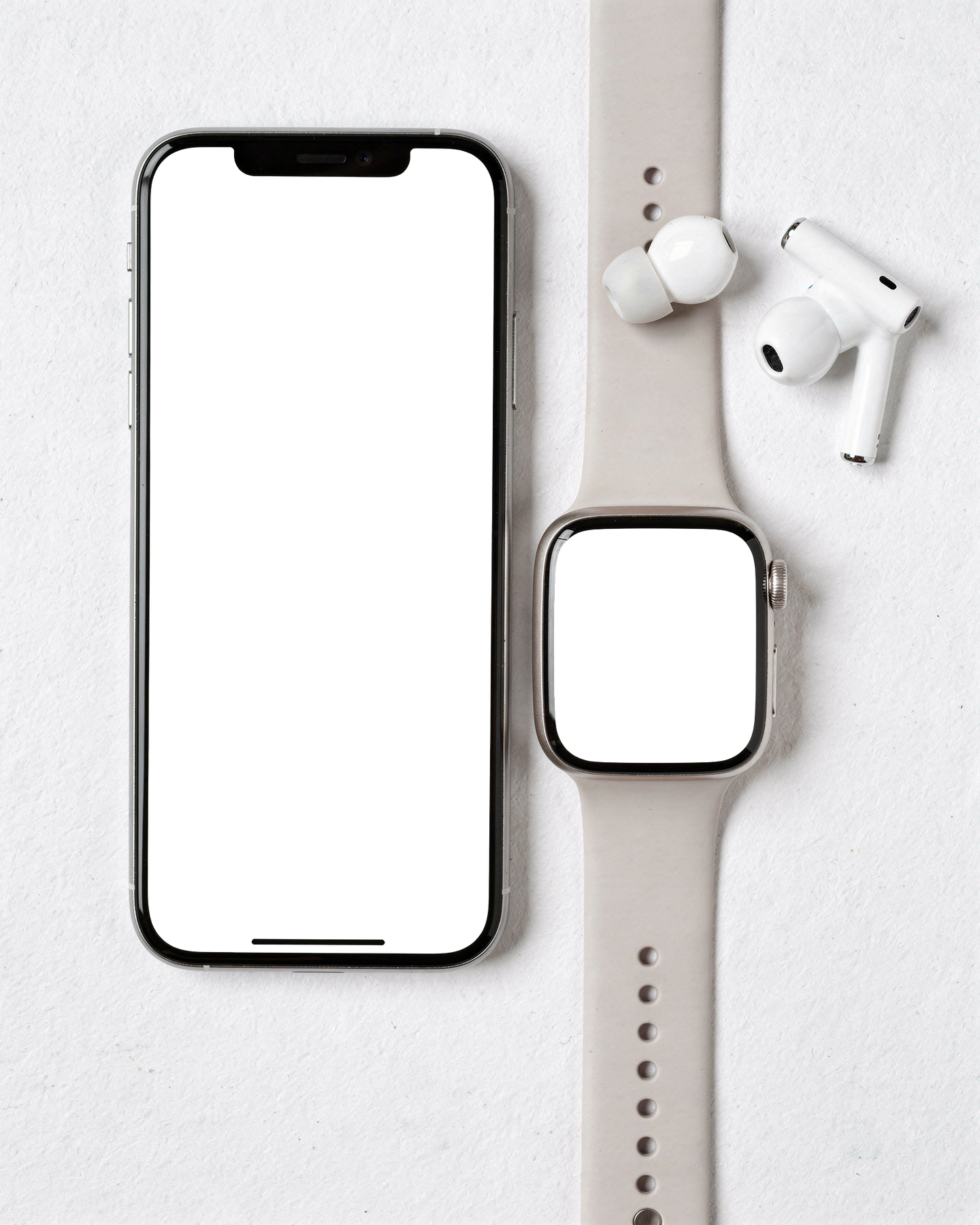 Multi-Device Mockup | No P Phone Watch Flatlay | High-Res PNG Mockup | bulkmockup | Commercial Licence | MockupBulk