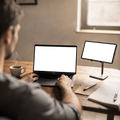 Multi-Device Mockup — No P Tablet Laptop Desk Wood — bulkmockup Transparent Mockup | PNG Download | Commercial Use | MockupBulk