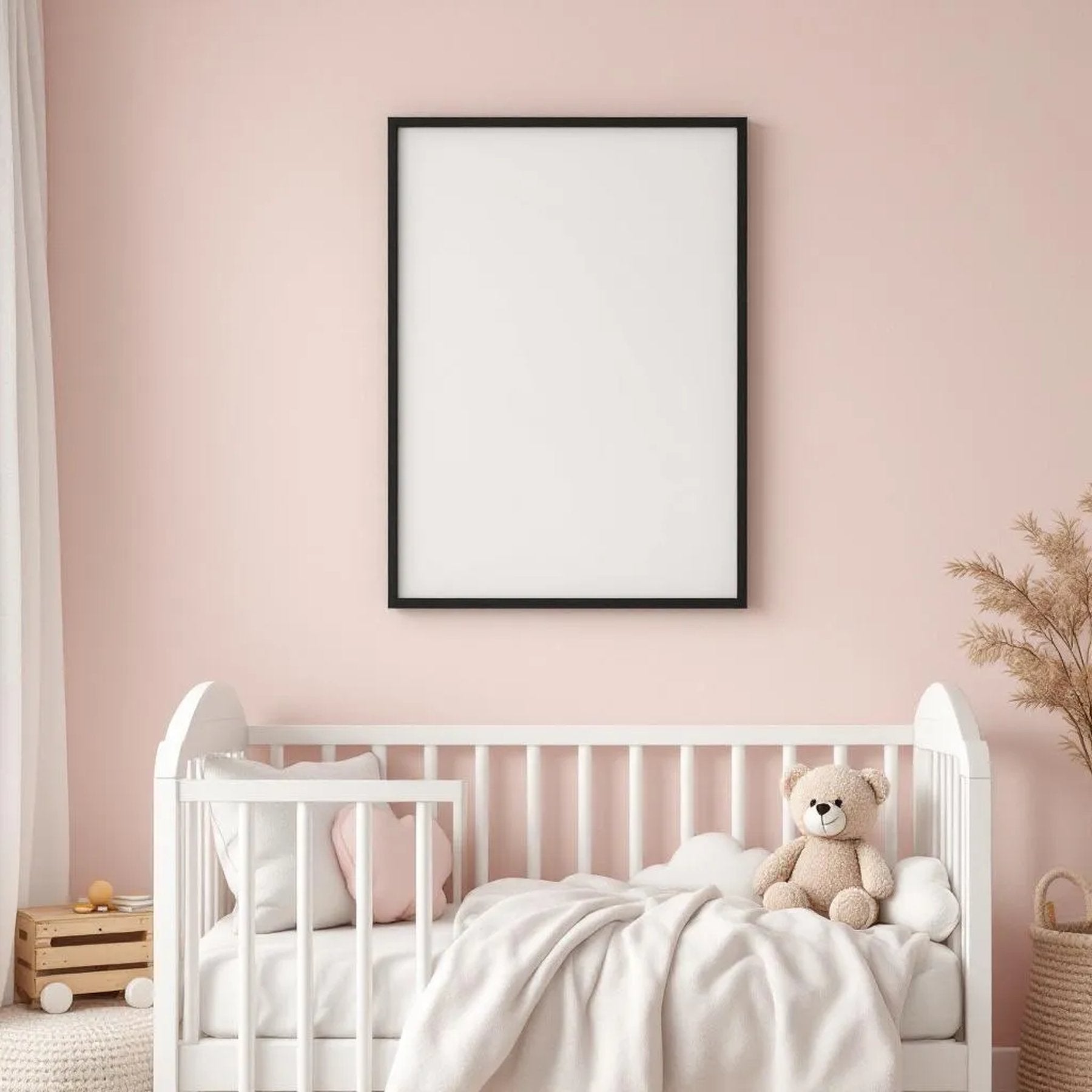 Nursery Editorial Room Mockup — Plain Square Frame Portrait 2:3 — Perspective View — #05023 | MockupBulk