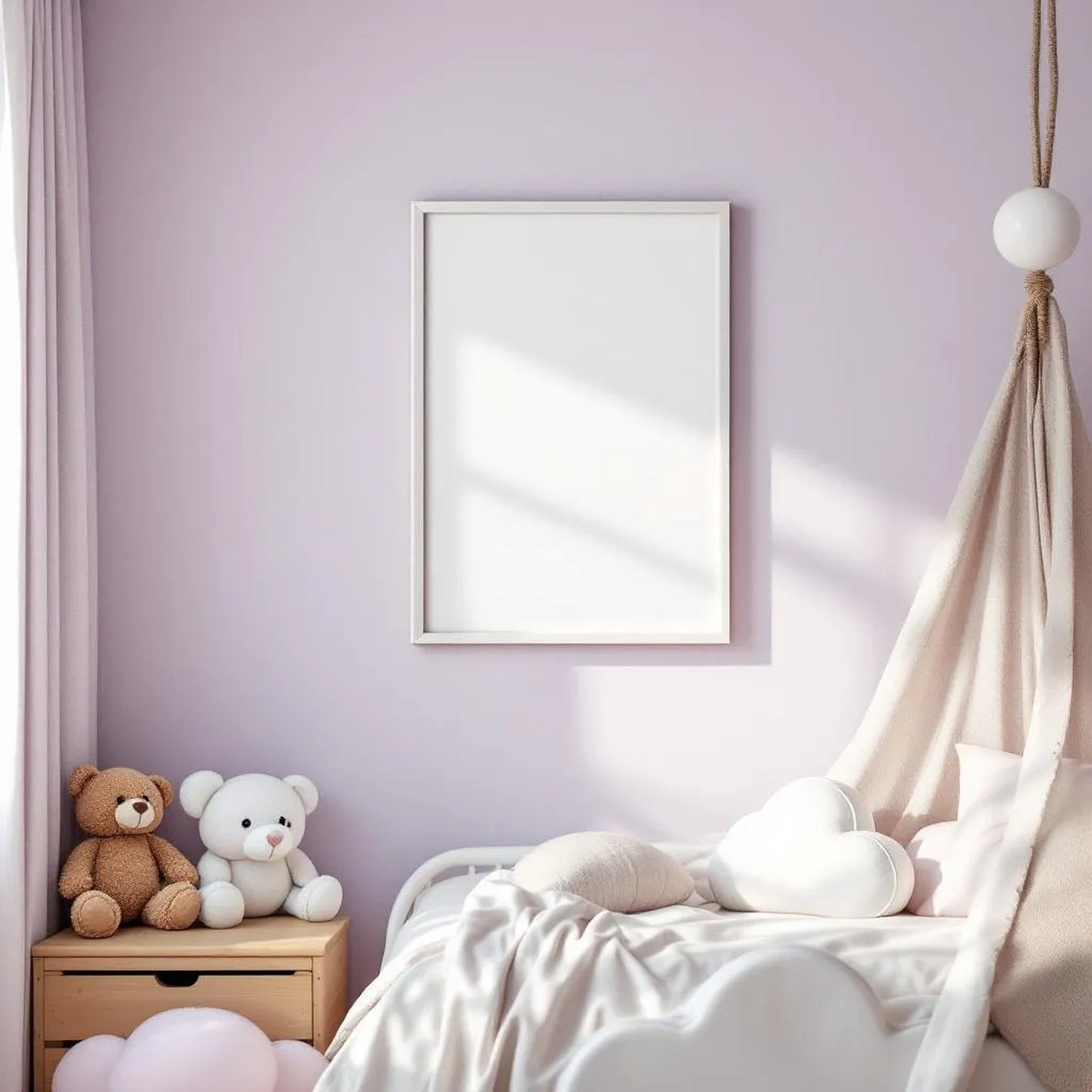 Nursery Styled Room Mockup — Plain Square Frame Portrait 2:3 — Perspective View — #05025 | MockupBulk