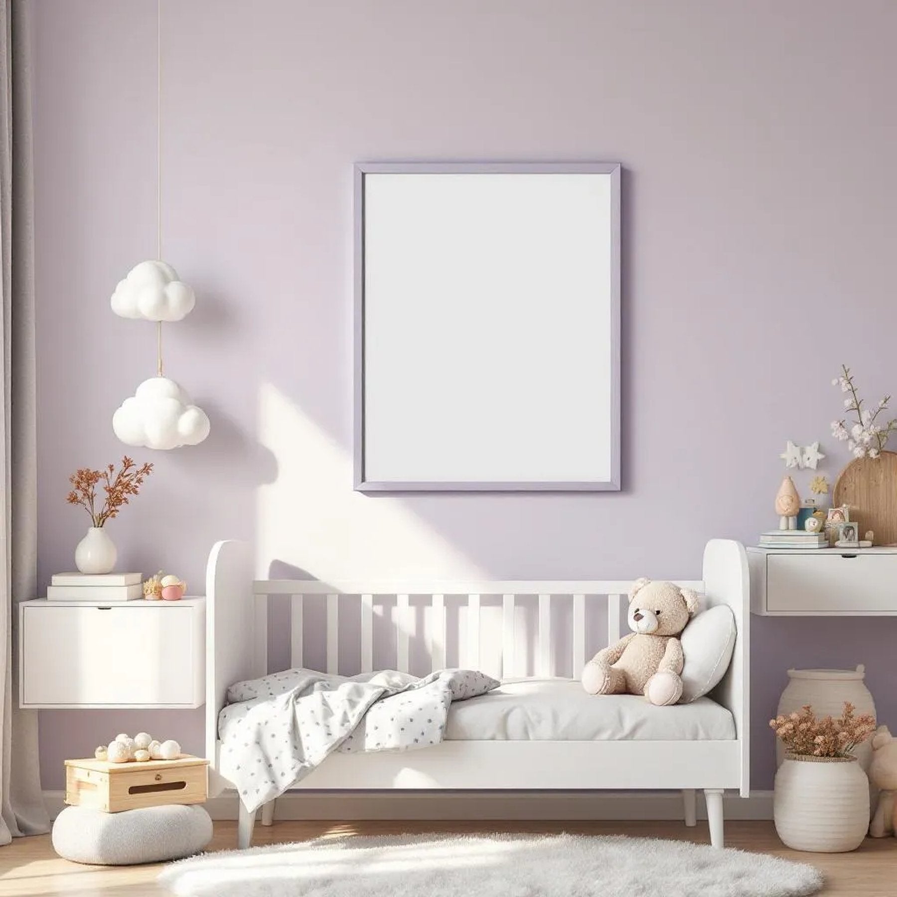 Nursery Frame Display Mockup — Plain Square Frame Portrait 2:3 — Perspective View — #05038 | MockupBulk