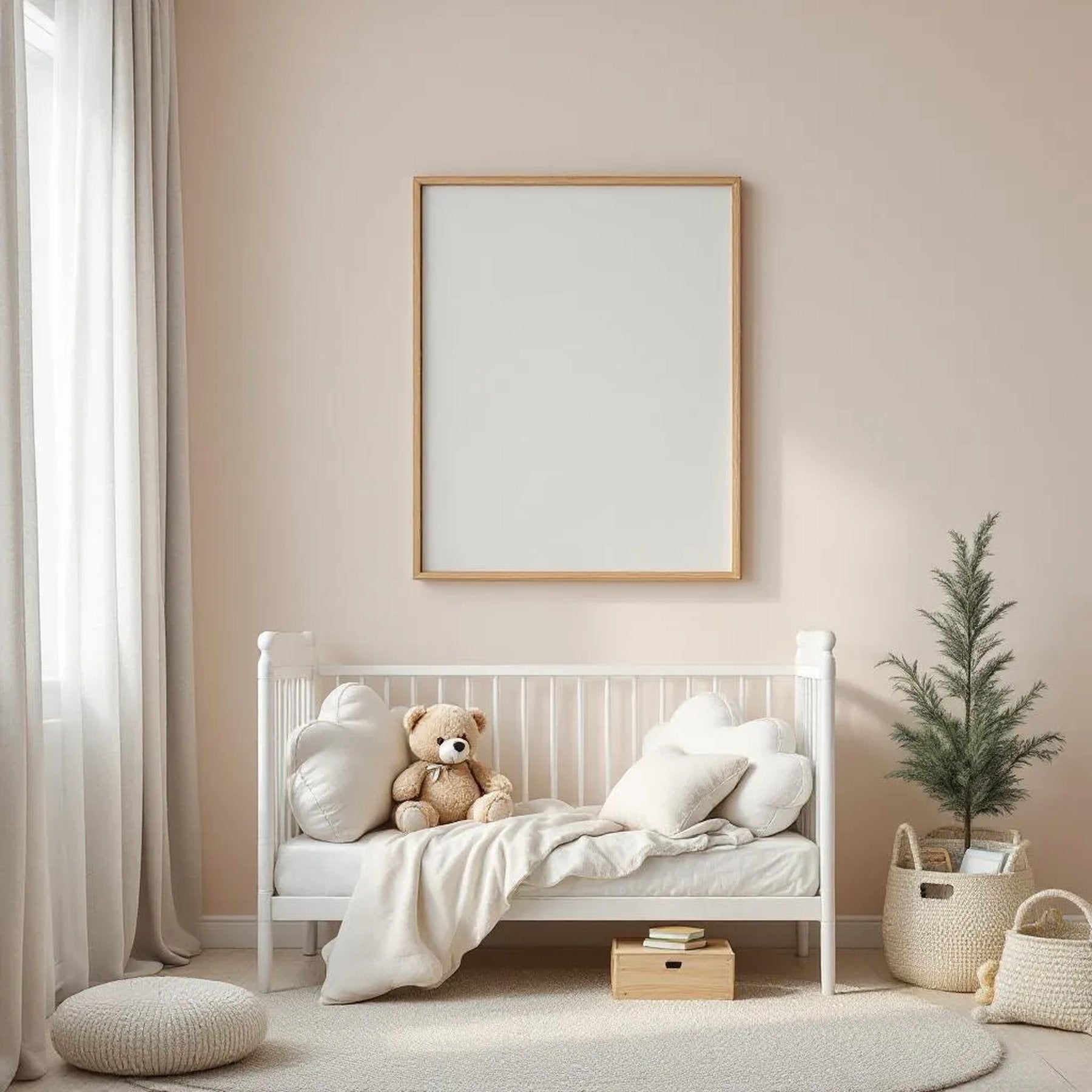 Nursery Styled Room Mockup — Plain Square Frame Portrait 2:3 — Perspective View — #05041 | MockupBulk