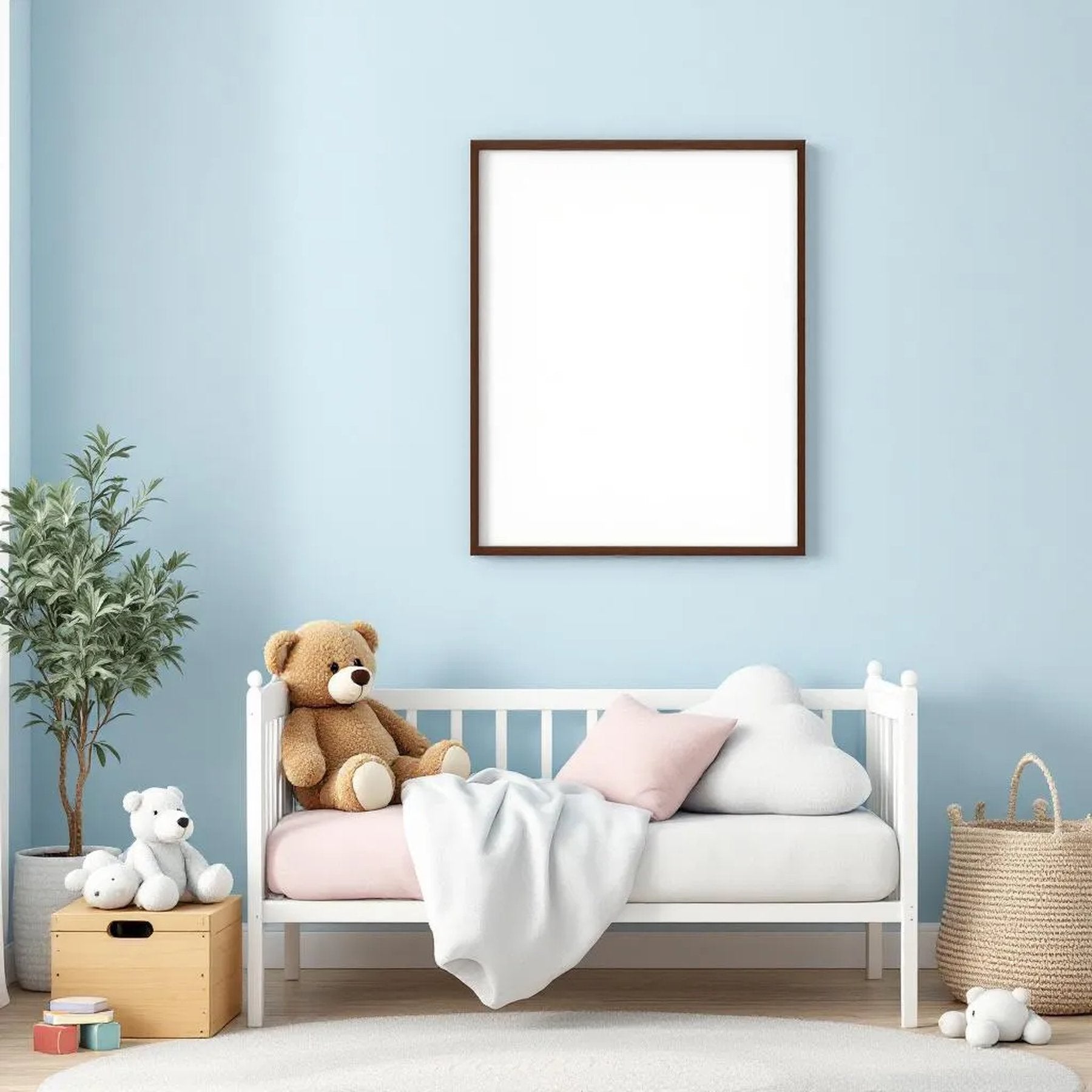 Nursery Premium Interior Mockup — Plain Square Frame Portrait 2:3 — Perspective View — #05044 | MockupBulk