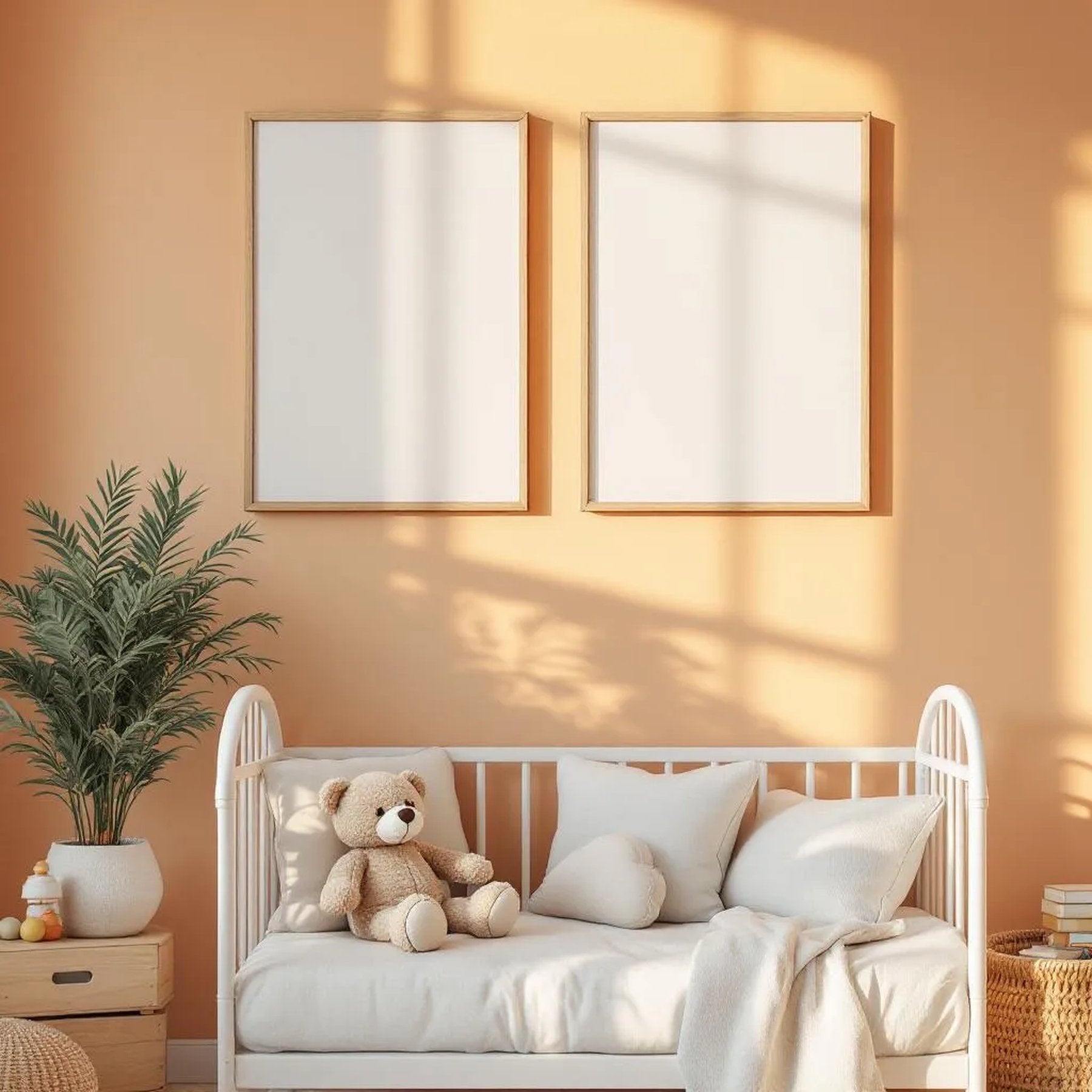 Nursery Room Scene Mockup — Plain Square Frame Portrait 2:3 — Perspective View — #05052 | MockupBulk