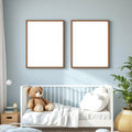 Nursery Room Scene Mockup — Plain Square Frame Portrait 2:3 — Perspective View — #05057 | MockupBulk