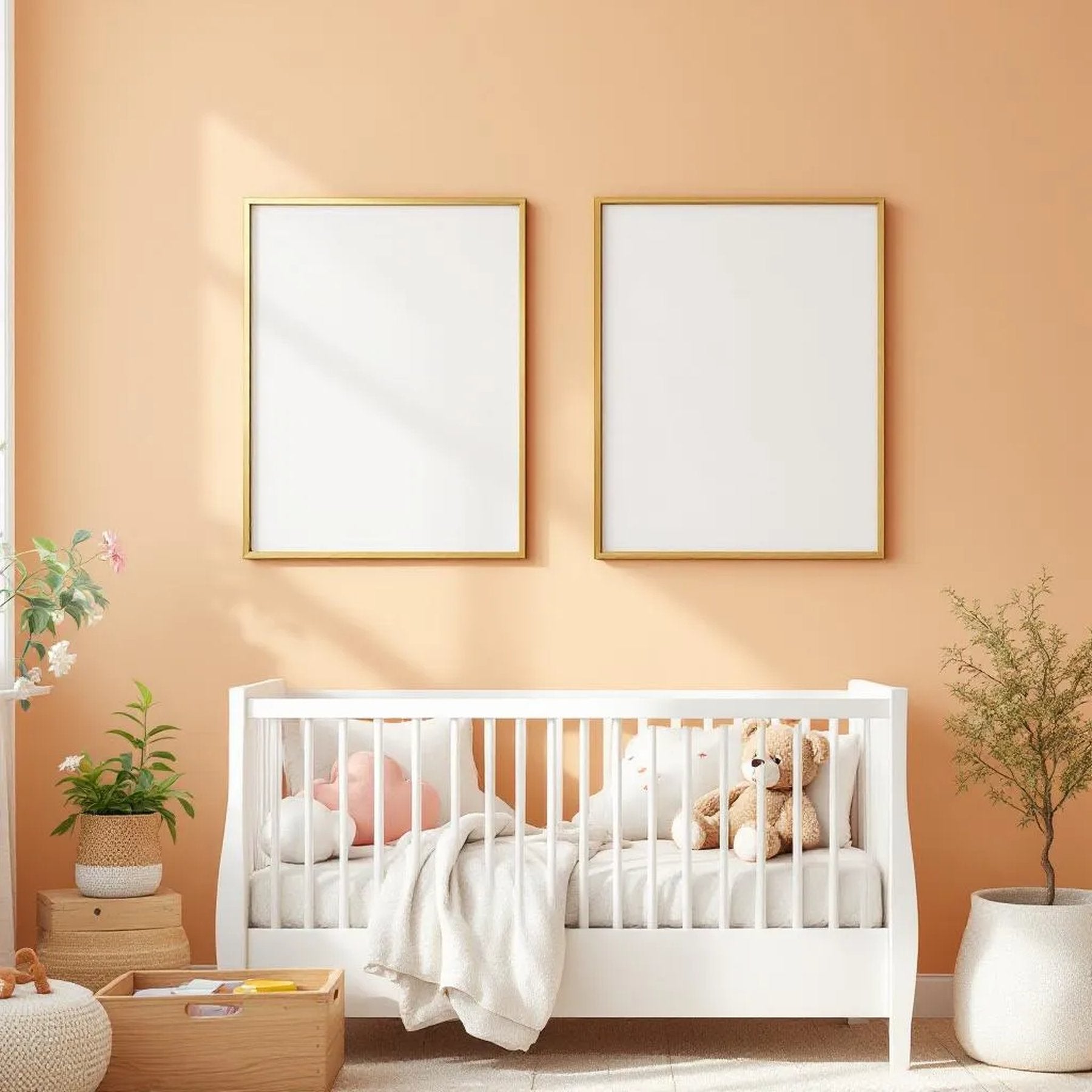 Nursery High-Res Frame Mockup — Plain Square Frame Landscape 3:4 — Perspective View — #05058 | MockupBulk