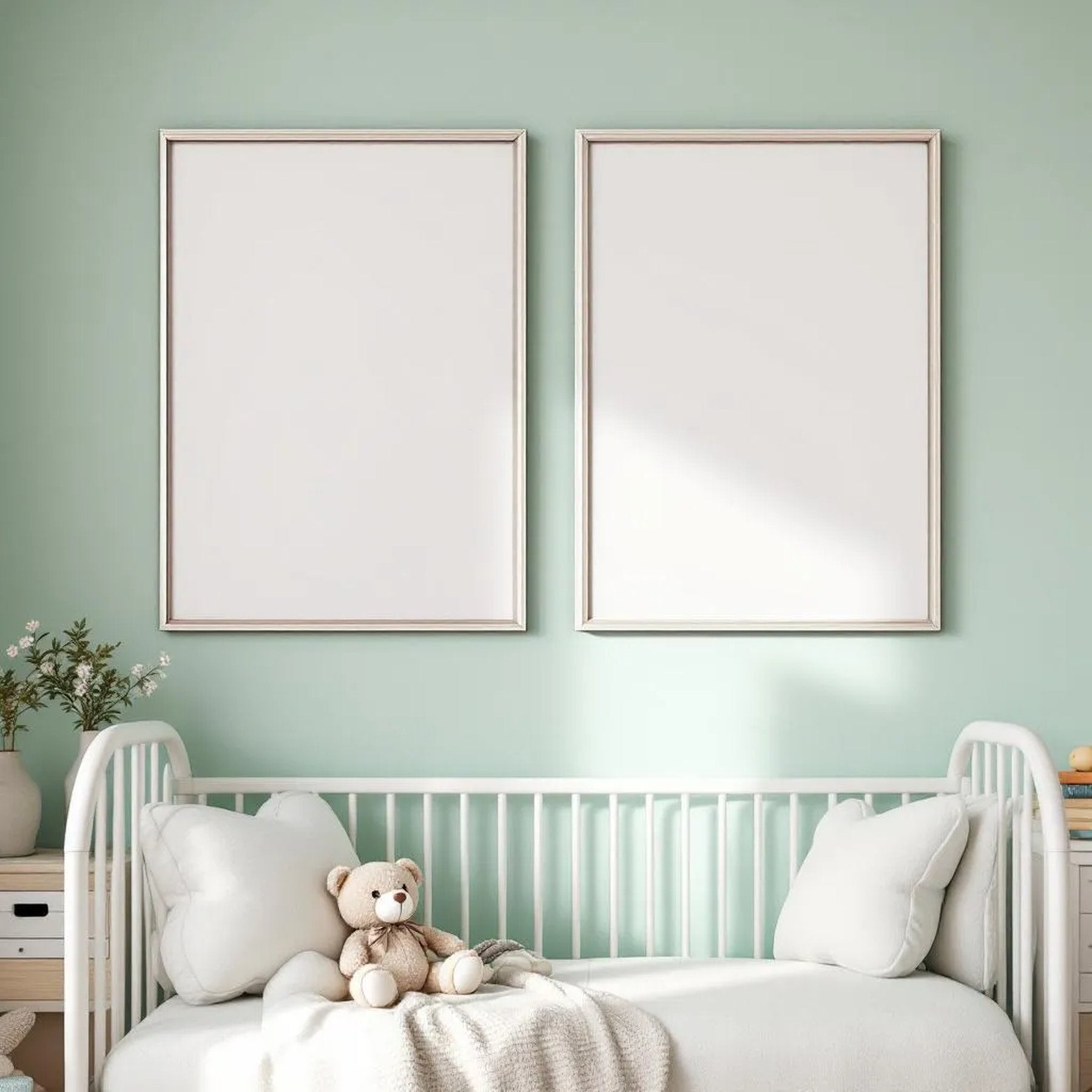 Nursery Lifestyle Frame Mockup — Plain Square Frame Portrait 2:3 — Perspective View — #05061 | MockupBulk