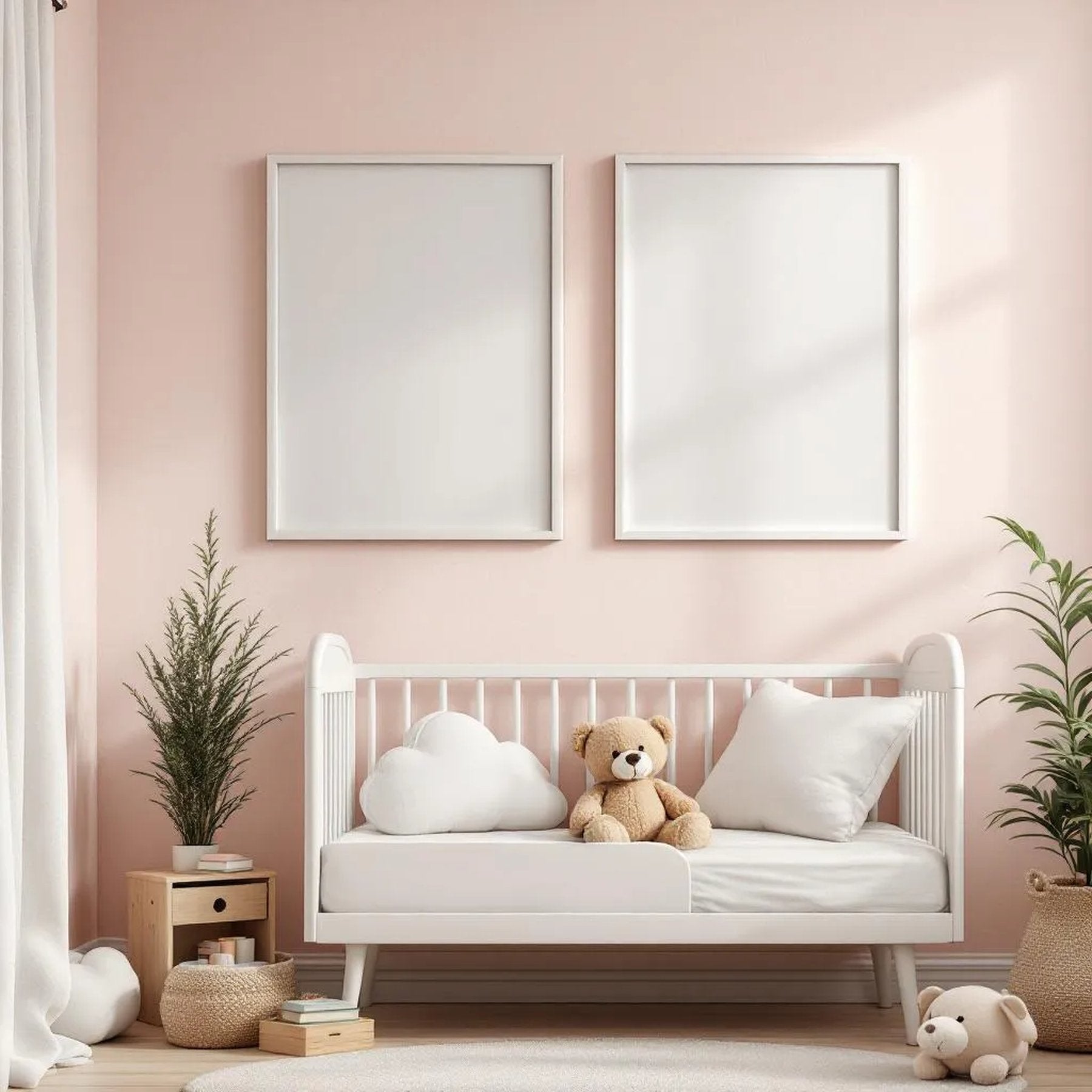 Nursery High-Res Frame Mockup — Plain Square Frame Portrait 2:3 — Perspective View — #05062 | MockupBulk