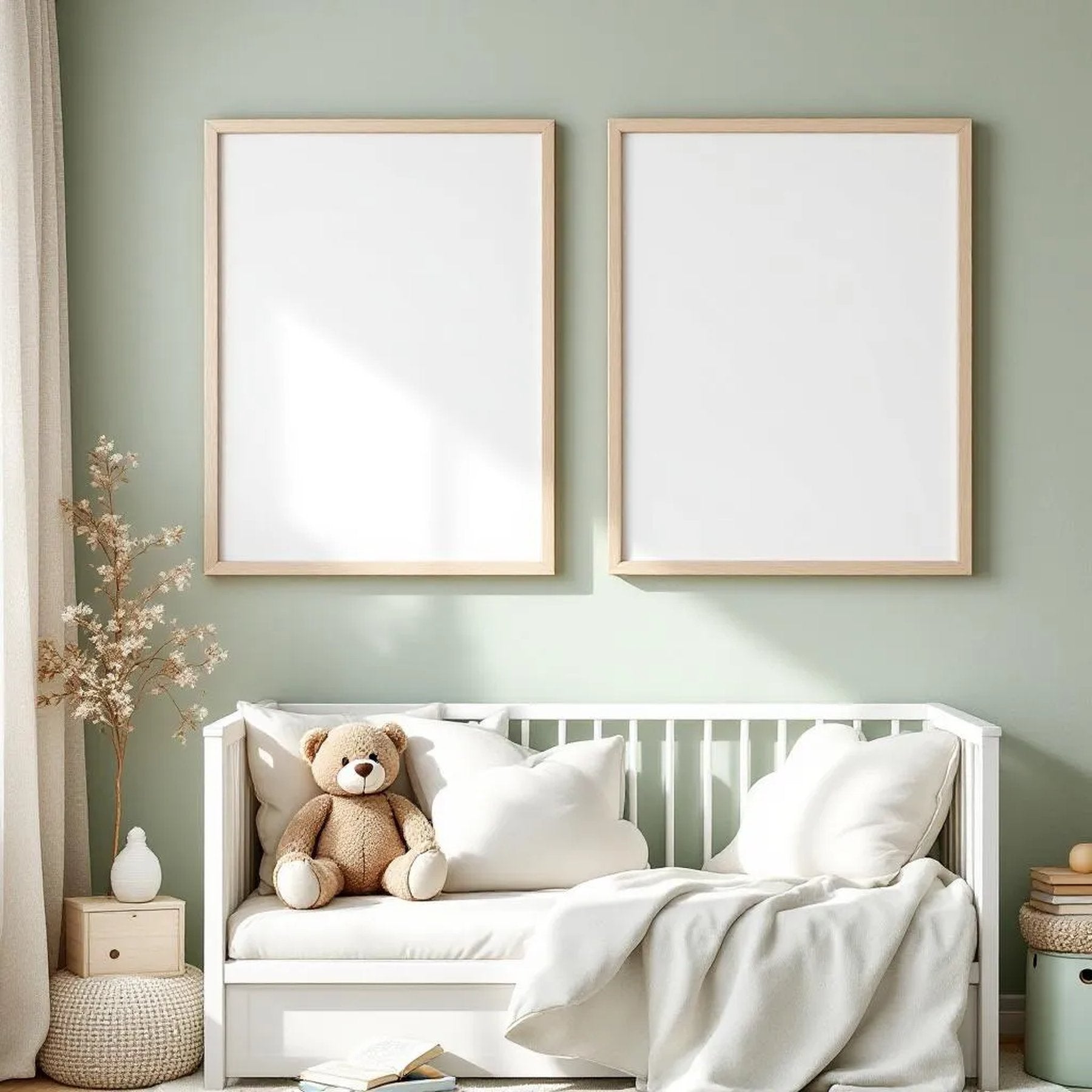 Nursery Editorial Room Mockup — Plain Square Frame Landscape 3:4 — Perspective View — #05066 | MockupBulk
