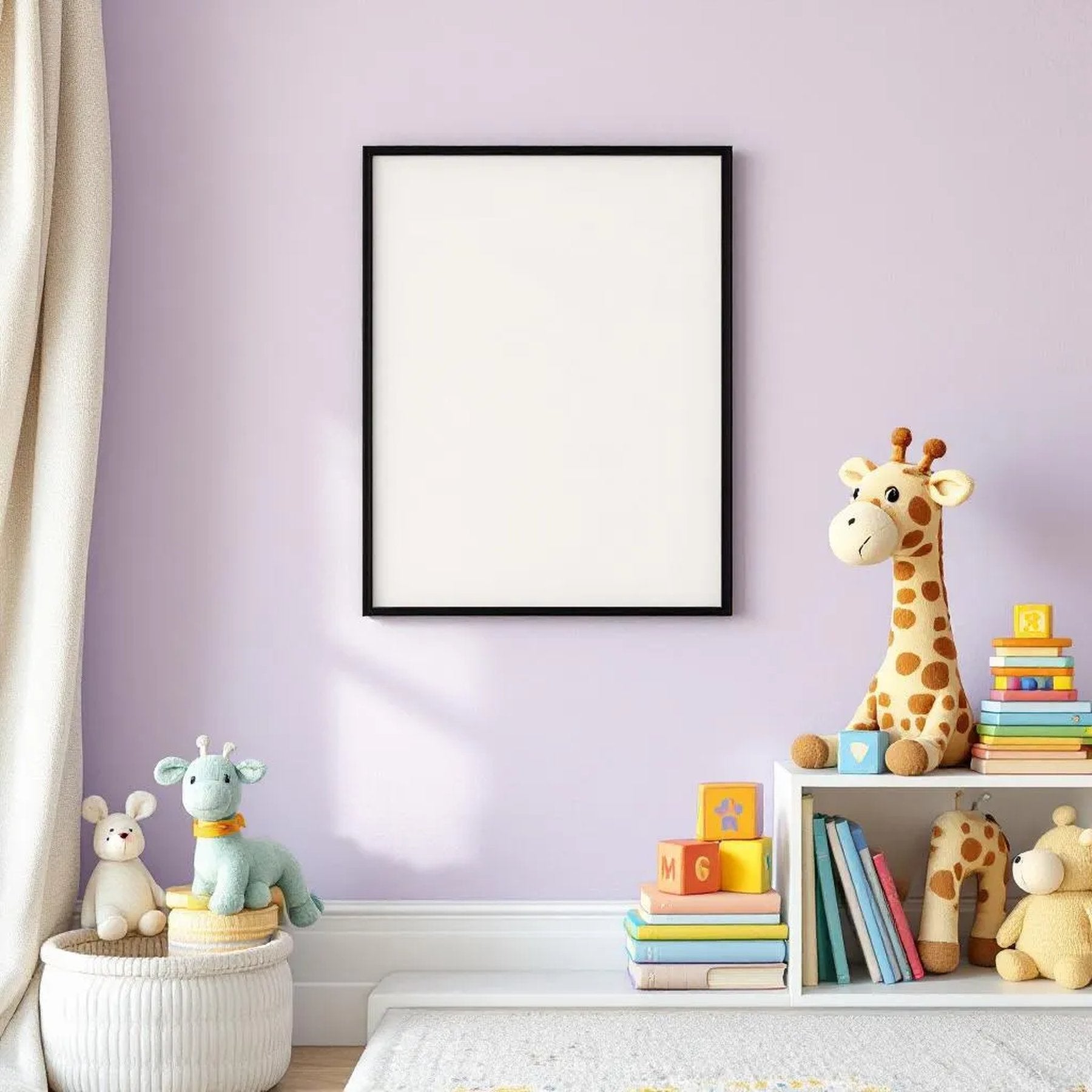 Nursery Lifestyle Frame Mockup — Plain Square Frame Portrait 2:3 — Perspective View — #05215 | MockupBulk