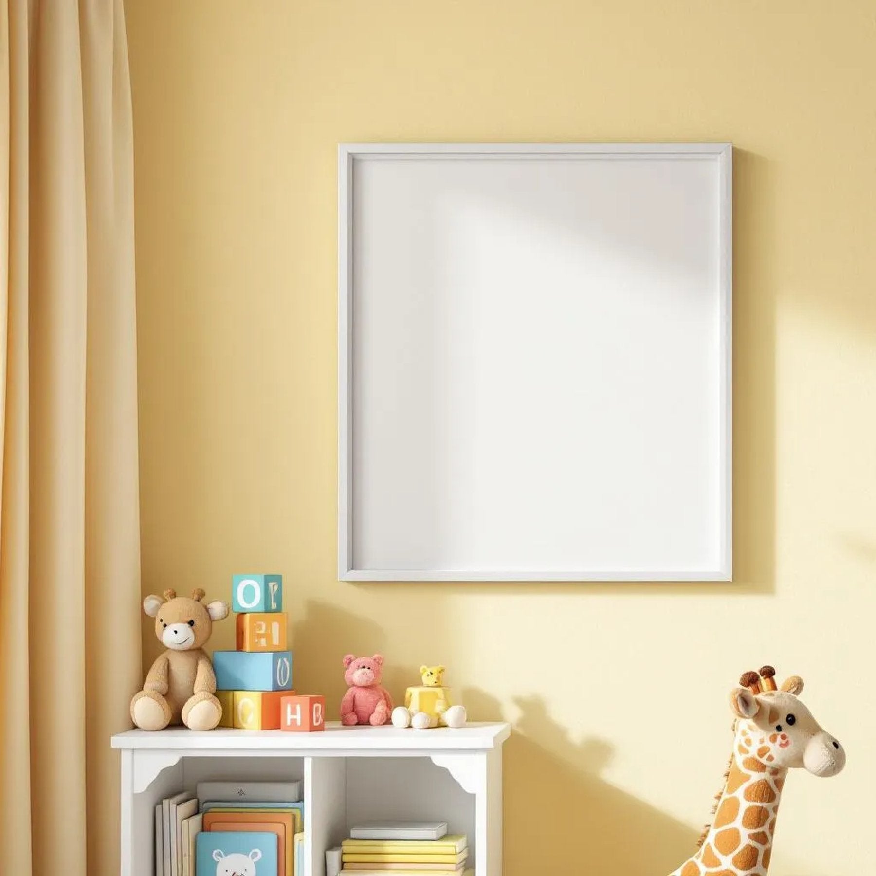 Nursery Interior Frame Mockup — Plain Square Frame Portrait 2:3 — Perspective View — #05219 | MockupBulk