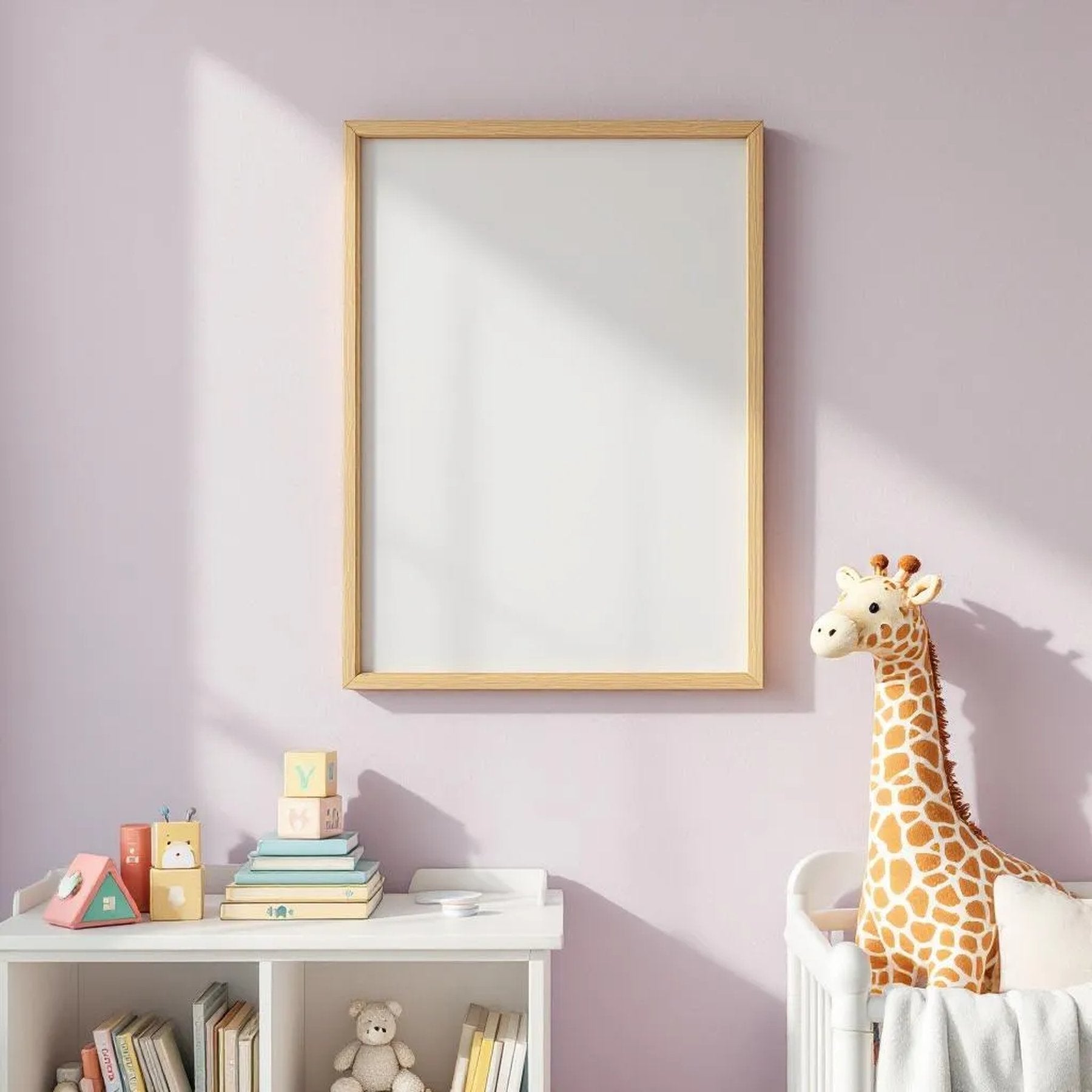 Nursery Room Scene Mockup — Plain Square Frame Portrait 4:5 — Perspective View — #05220 | MockupBulk