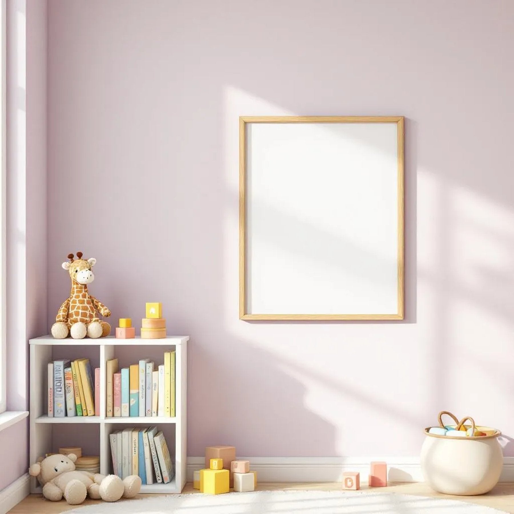 Nursery Interior Frame Mockup — Plain Square Frame Landscape 3:4 — Perspective View — #05233 | MockupBulk