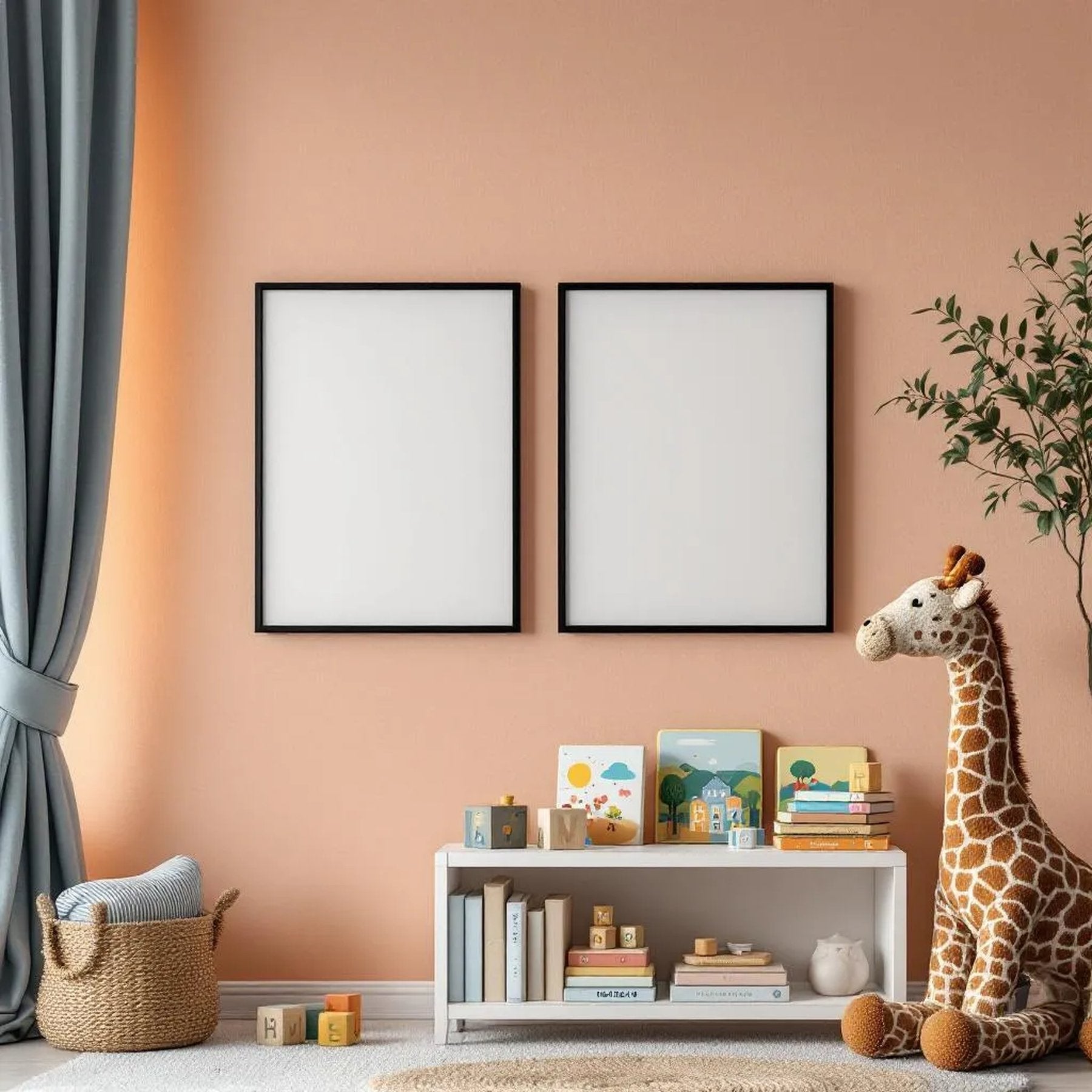 Nursery Premium Interior Mockup — Plain Square Frame Portrait 2:3 — Perspective View — #05238 | MockupBulk