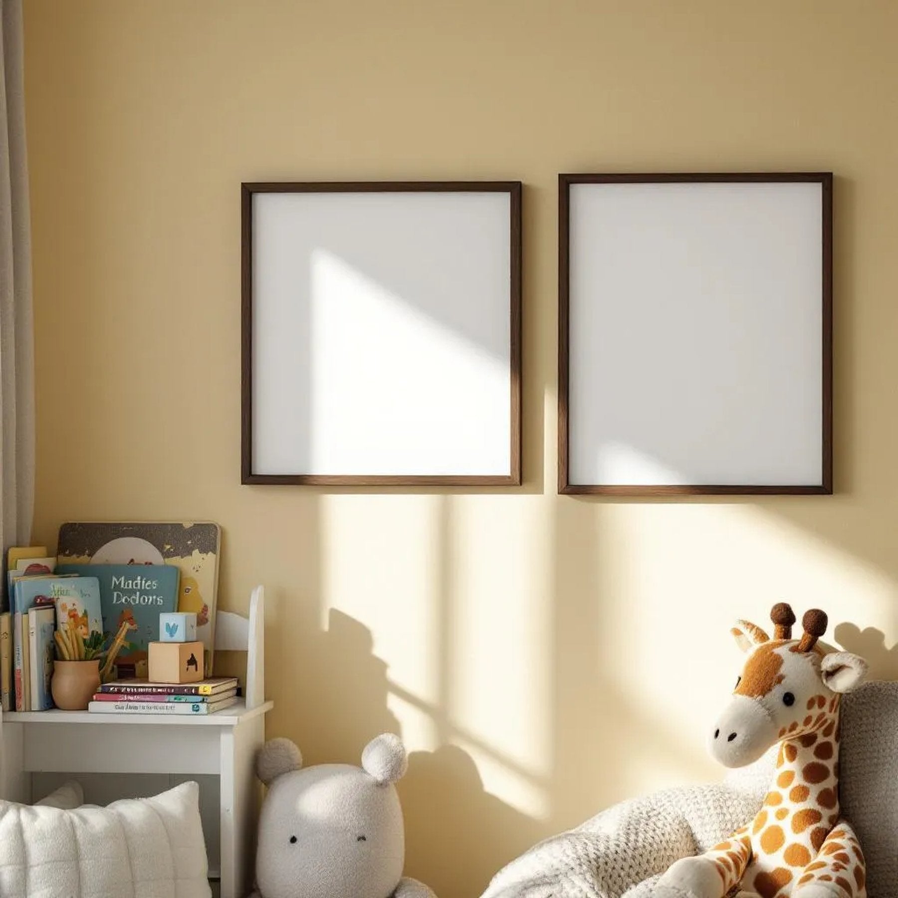 Nursery Frame Display Mockup — Plain Square Frame Portrait 2:3 — Perspective View — #05249 | MockupBulk