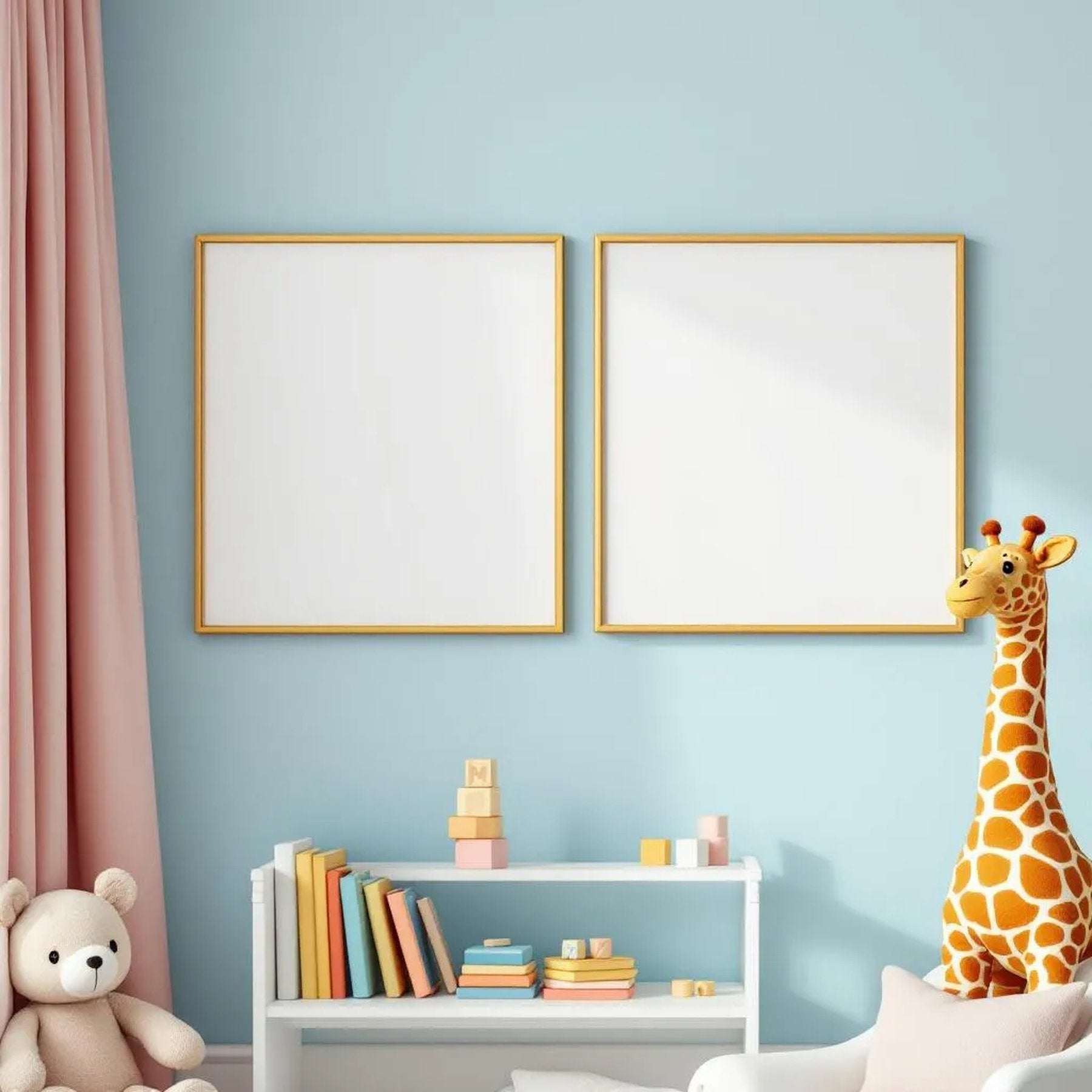 Nursery Editorial Room Mockup — Plain Square Frame Portrait 2:3 — Perspective View — #05252 | MockupBulk