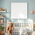 Nursery Wall Art Mockup — Plain Square Frame Landscape 3:4 — Perspective View — #05406 | MockupBulk