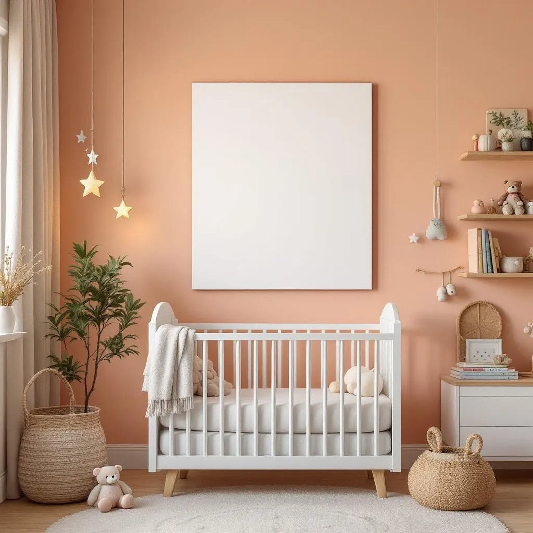 Nursery Interior Frame Mockup — Plain Square Frame Portrait 2:3 — Perspective View — #05407 | MockupBulk