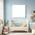 Nursery Interior Frame Mockup — Plain Square Frame Portrait 2:3 — Perspective View — #05408 | MockupBulk
