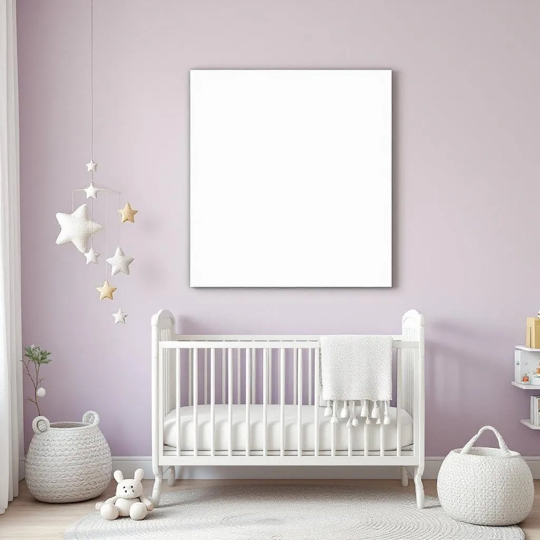Nursery Room Scene Mockup — Plain Square Frame Portrait 2:3 — Perspective View — #05410 | MockupBulk