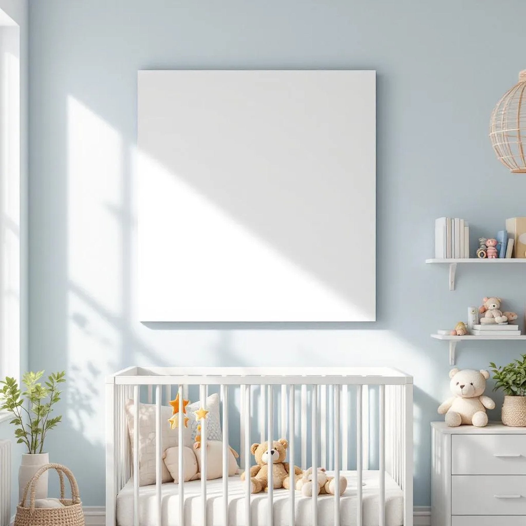 Nursery Interior Frame Mockup — Plain Square Frame Landscape 3:4 — Perspective View — #05419 | MockupBulk