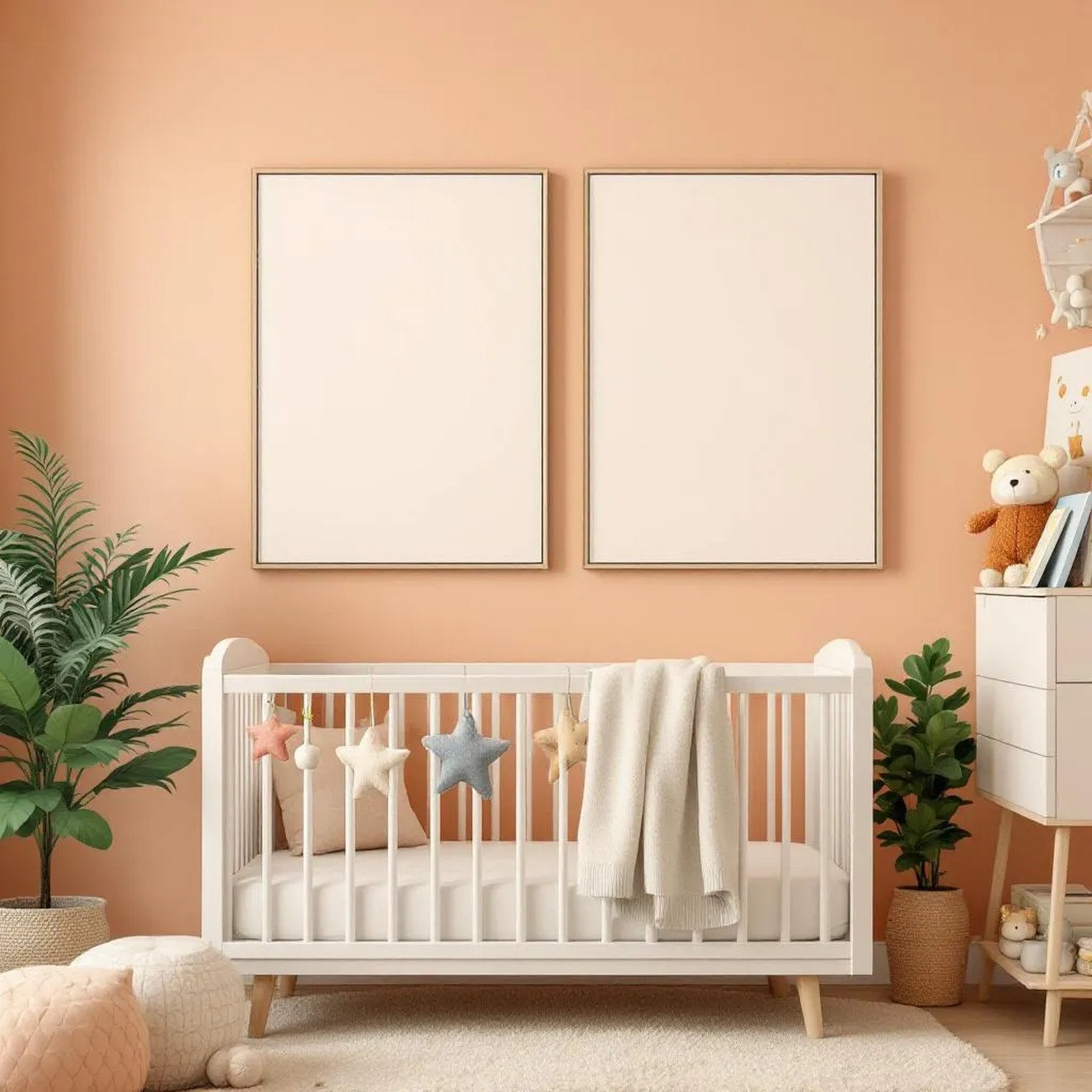 Nursery Interior Frame Mockup — Plain Square Frame Portrait 2:3 — Perspective View — #05433 | MockupBulk