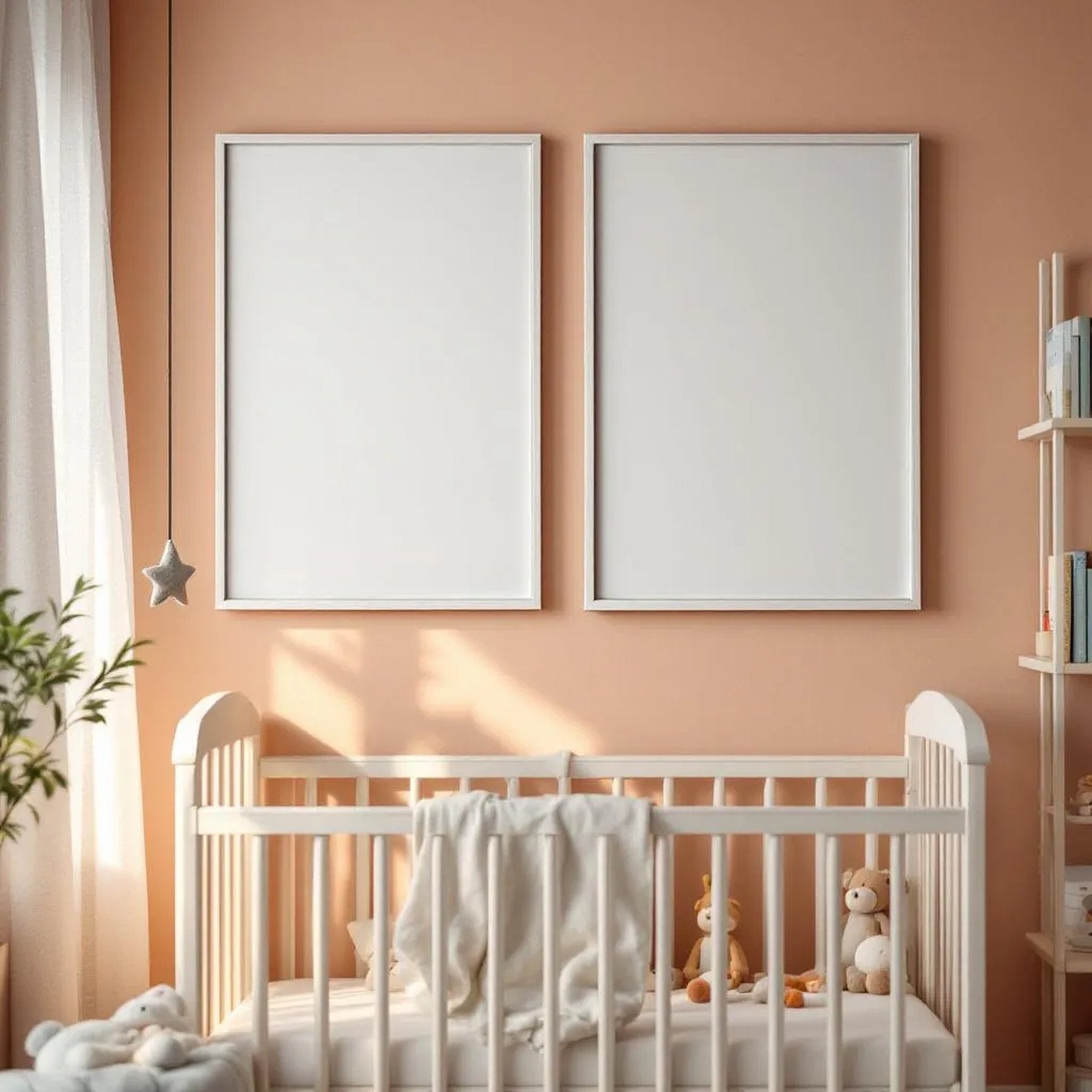 Nursery Room Scene Mockup — Plain Square Frame Portrait 2:3 — Perspective View — #05446 | MockupBulk