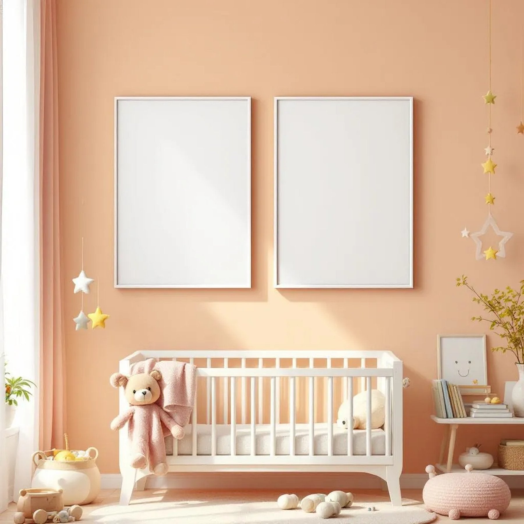 Nursery Editorial Room Mockup — Plain Square Frame Portrait 2:3 — Perspective View — #05448 | MockupBulk