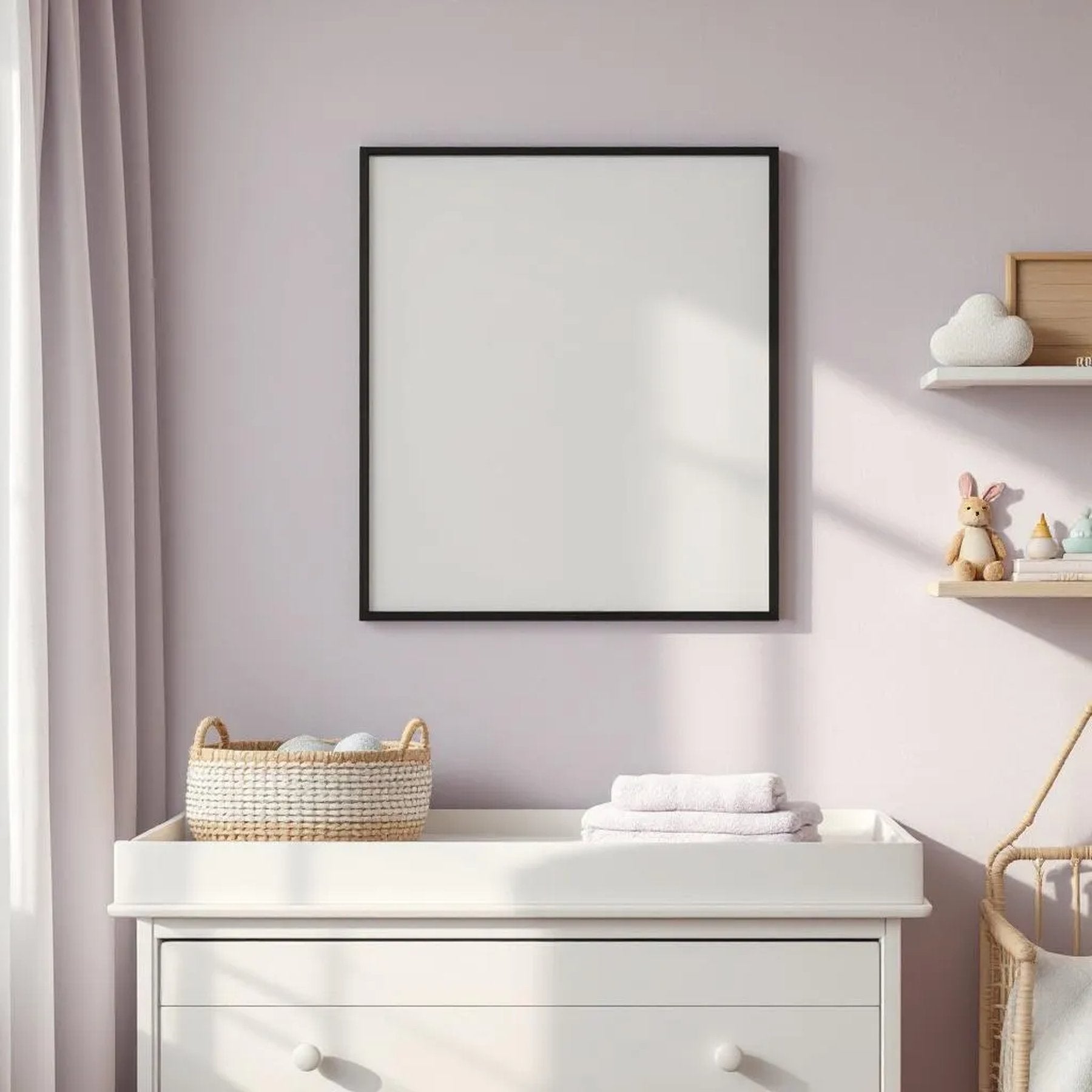 Nursery Styled Room Mockup — Plain Square Frame Portrait 2:3 — Perspective View — #05168 | MockupBulk