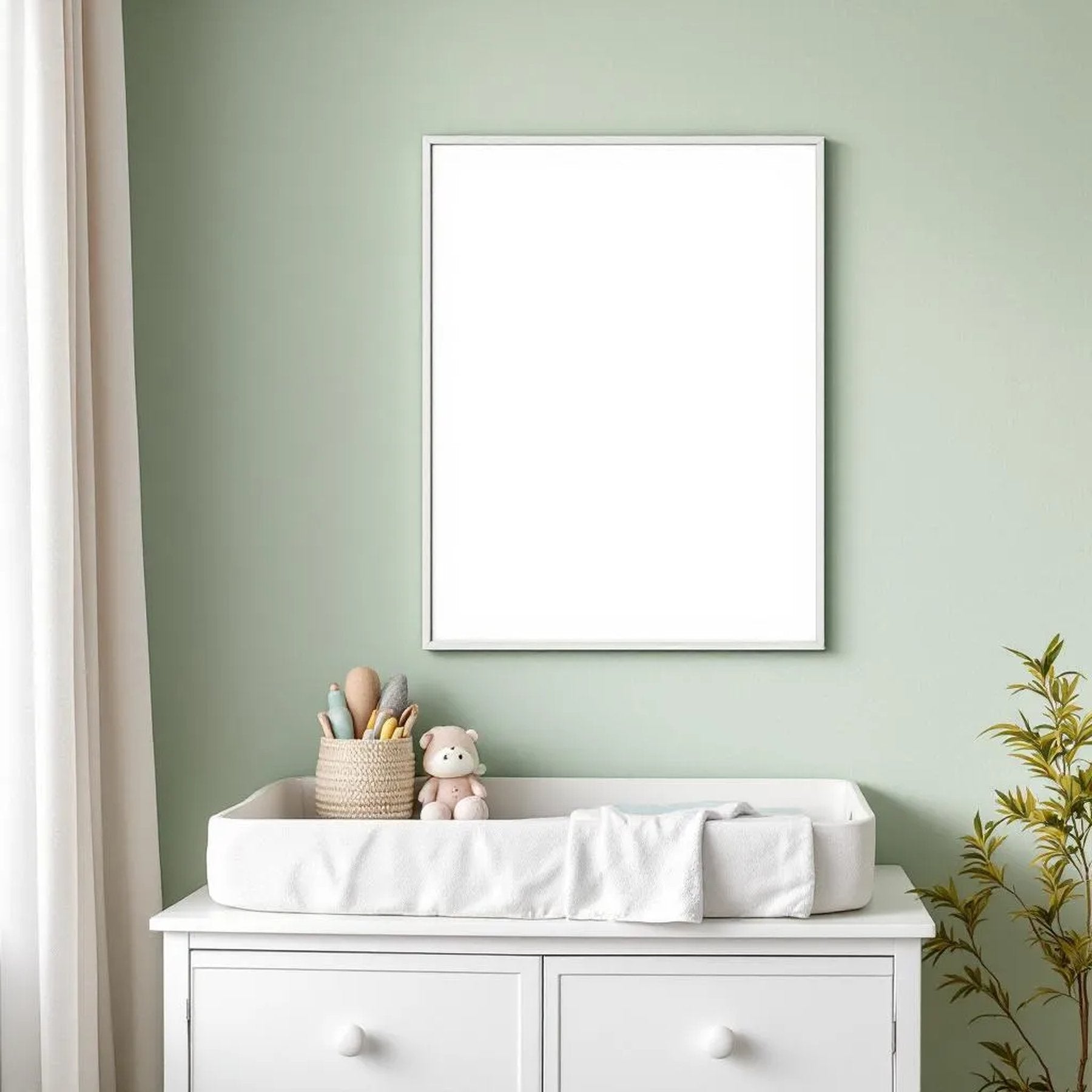Nursery Editorial Room Mockup — Plain Square Frame Portrait 5:7 — Perspective View — #05170 | MockupBulk